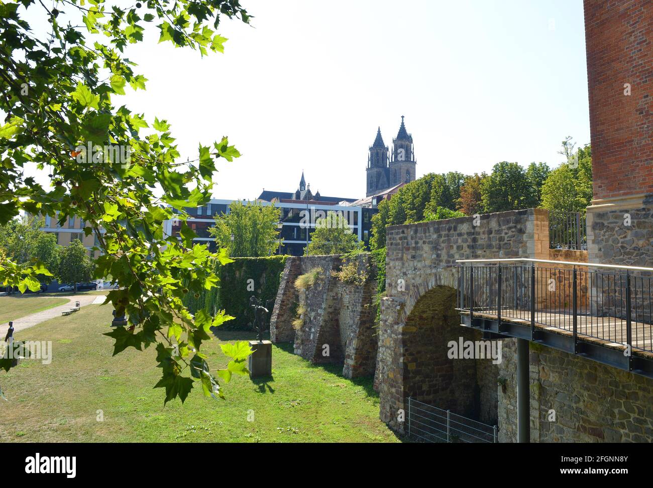 Magdeburg Deutschland, Blick vom Kreuzgang-Garten auf den Dom Stockfoto