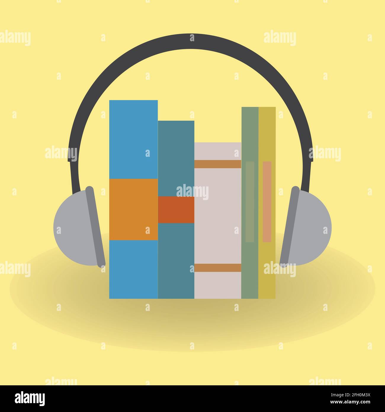 Kopfhörer und drei Bücher, Hörbuch Vektor-Konzept Stock Vektor