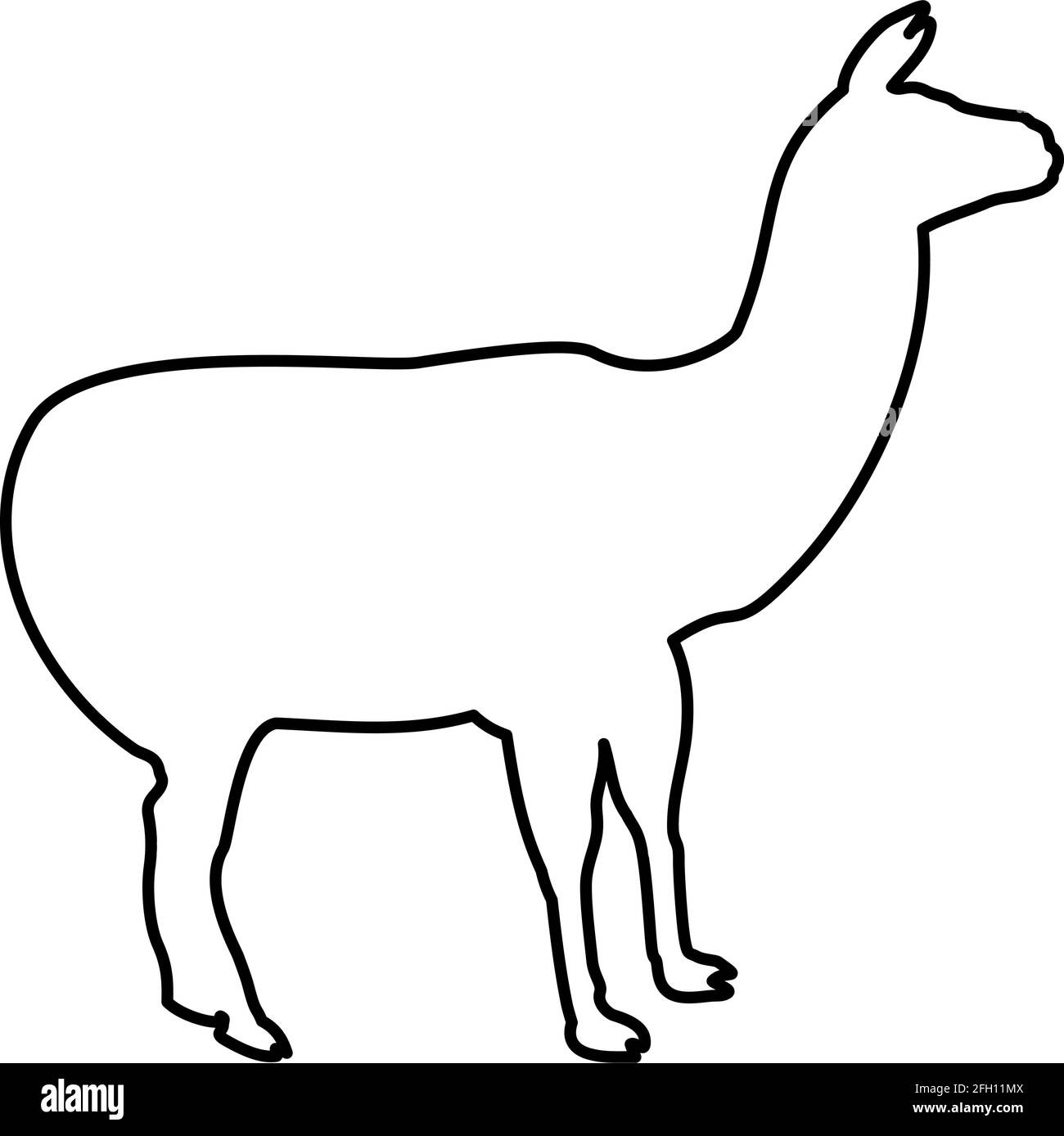 Alpaca Llama Lama Guanaco Kontur Umriss schwarze Farbe Vektor Illustration Flaches, einfaches Bild Stock Vektor