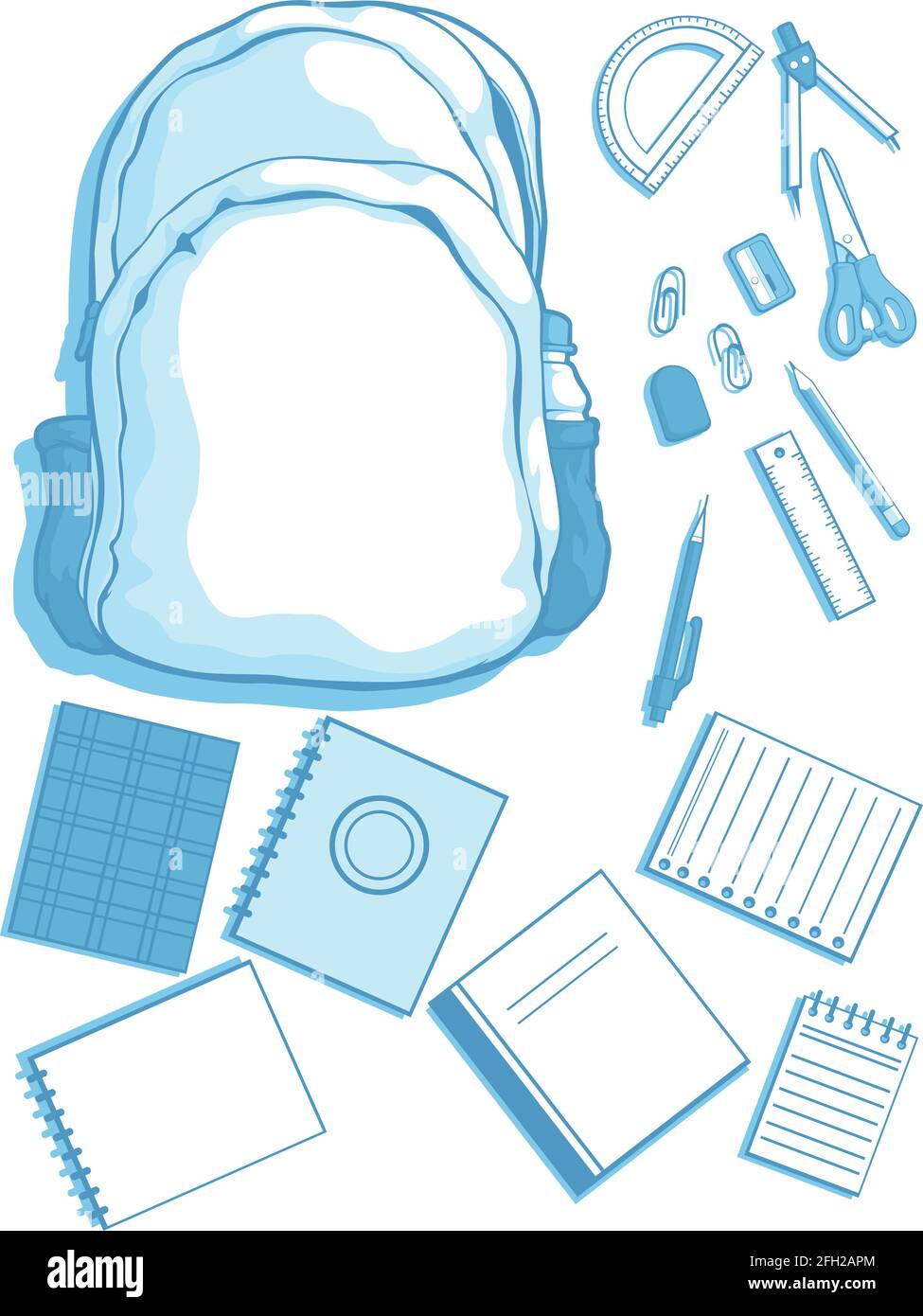 Schulbedarf Schreibwaren Silhouette Tasche Buch Vektor Clipart Zeichnung Stock Vektor