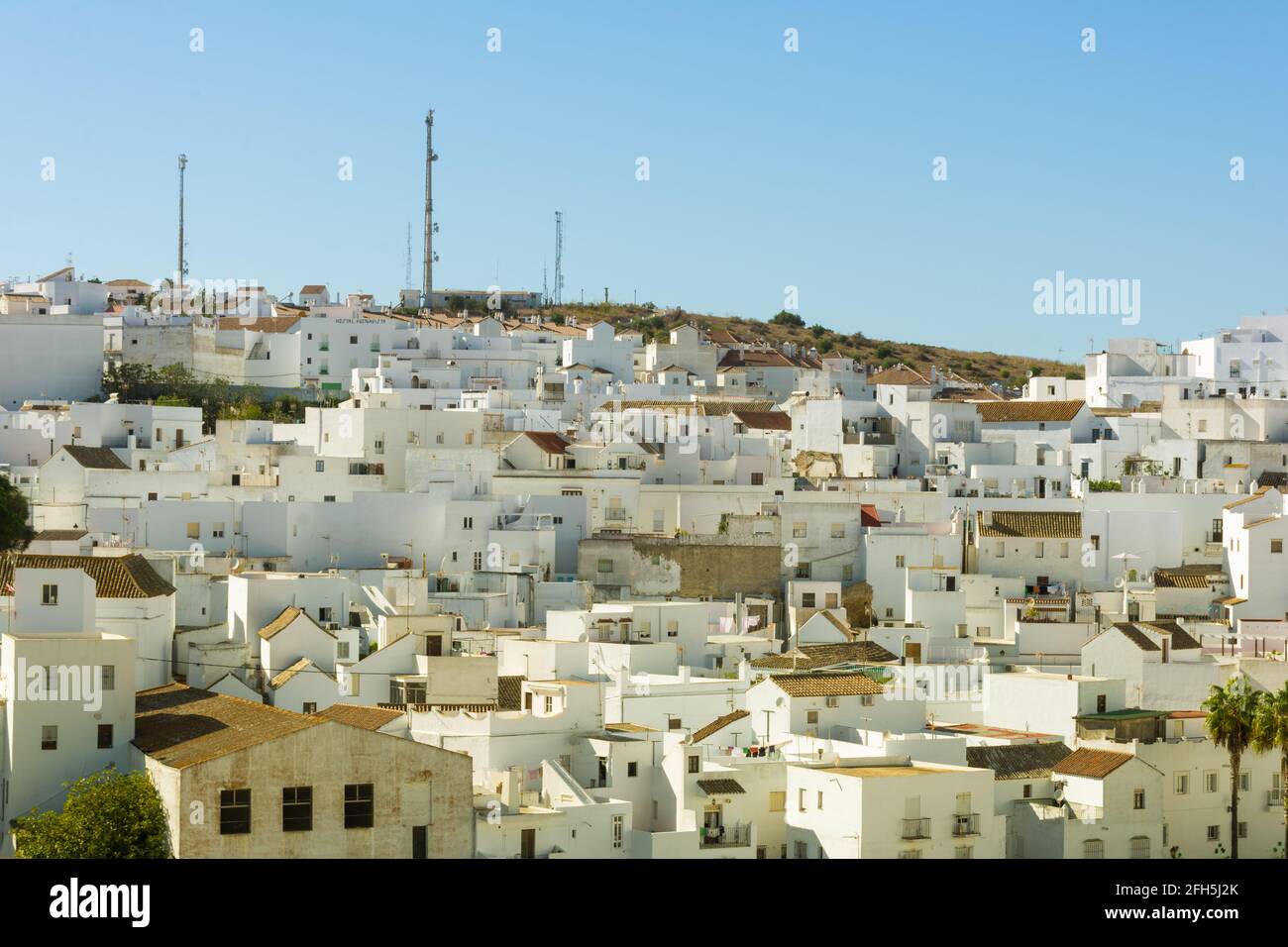 Vejer de la Frontera, Panoramablick auf die berühmten weißen Häuser. Cádaz, Andalusien, Spanien Stockfoto