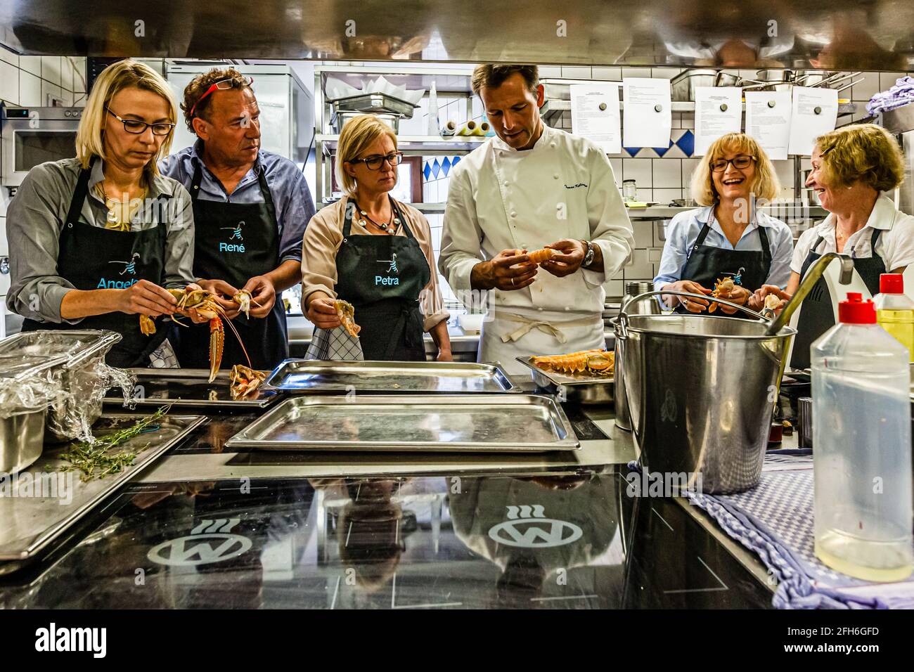 Langostinos - ein unverkennbares Gericht von Michelin-Sternekoch Thomas Kellermann - den er von seiner Station in Vitrum mitbrachte In Berlin Stockfoto
