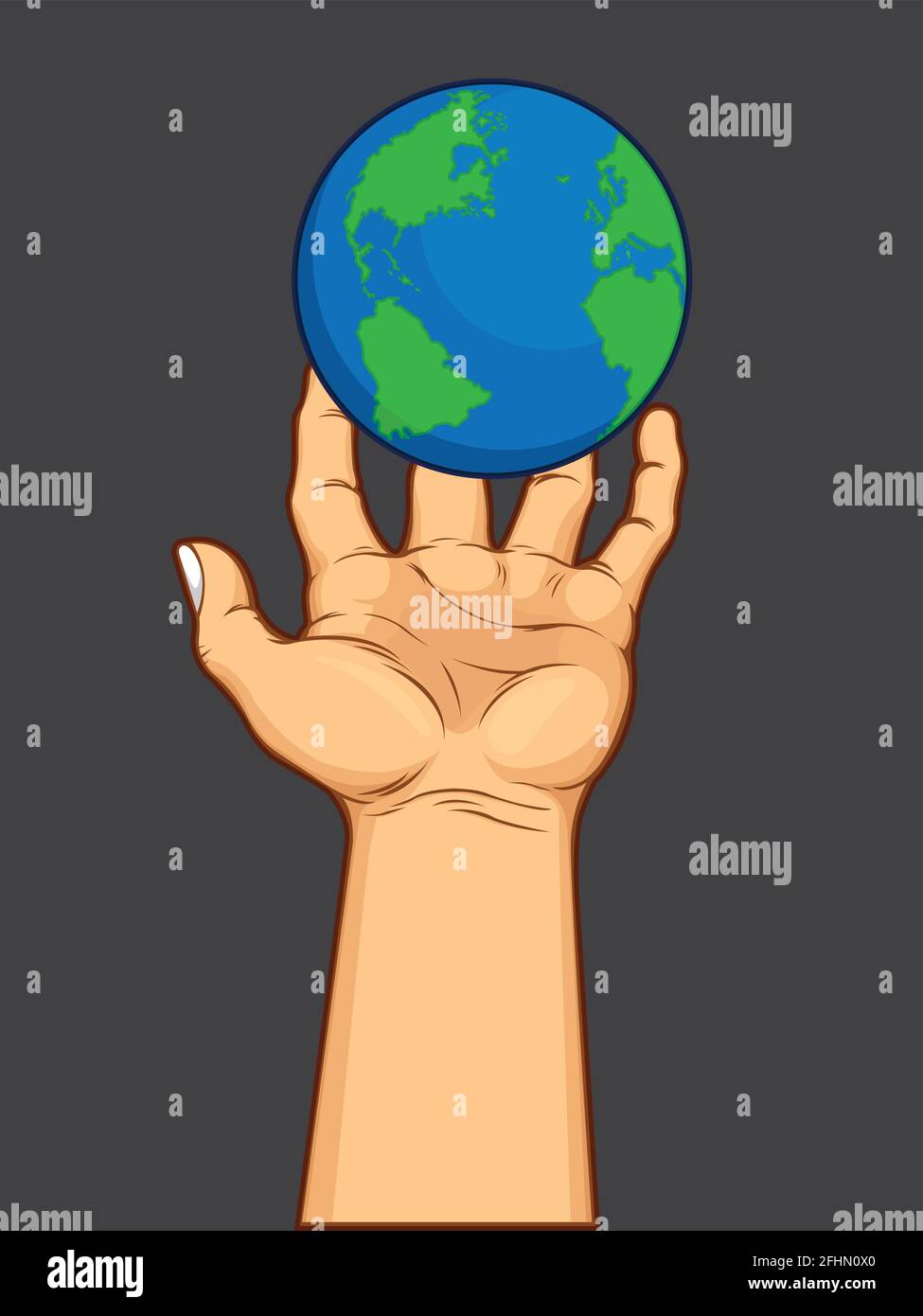 Hand Greifen Welt Globale Herrschaft Cartoon Illustration Zeichnung Stock Vektor