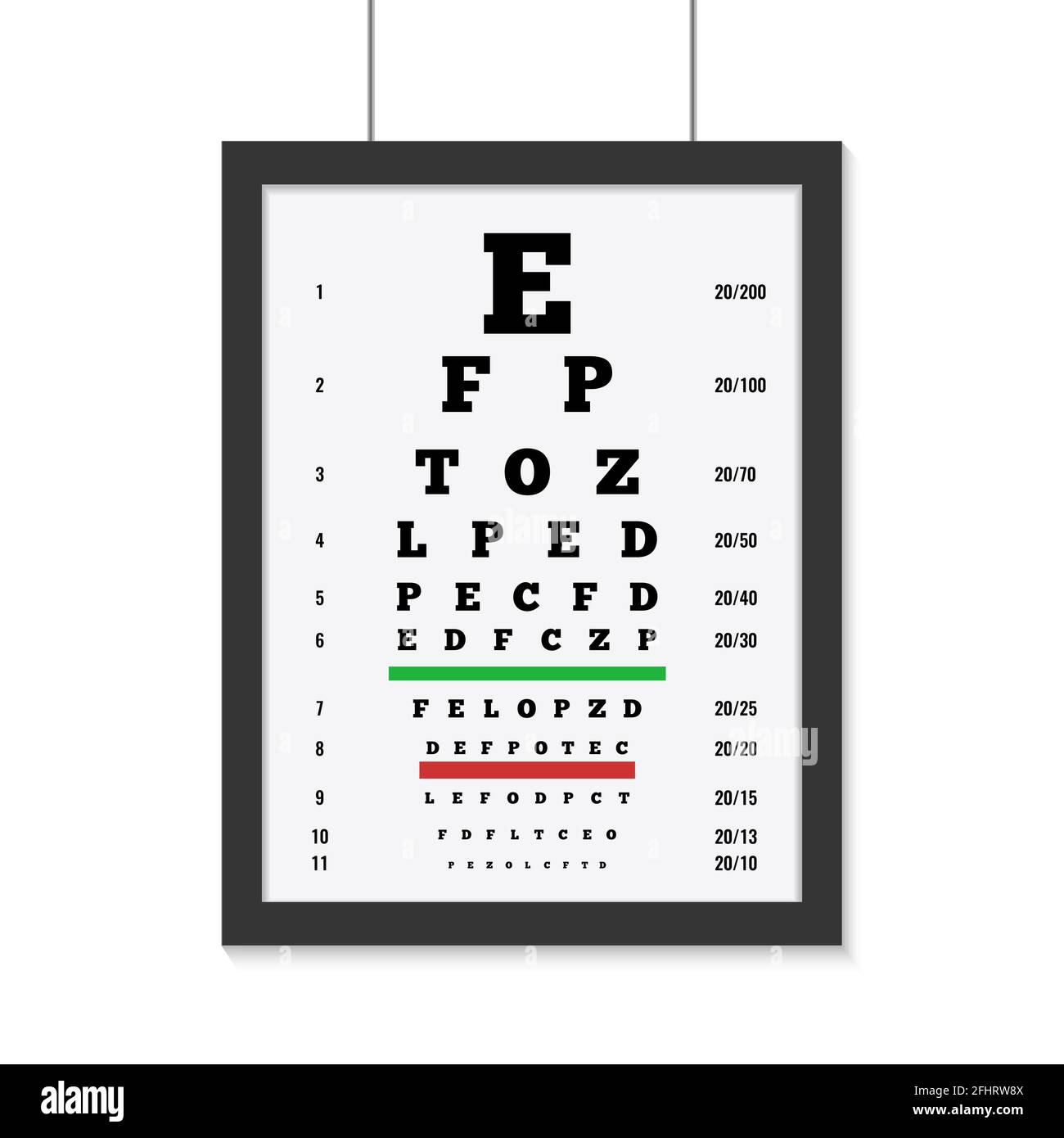 Plakette für Augenpflegetests mit flachen Vektorgrafiken aus lateinischen Buchstaben Stock Vektor