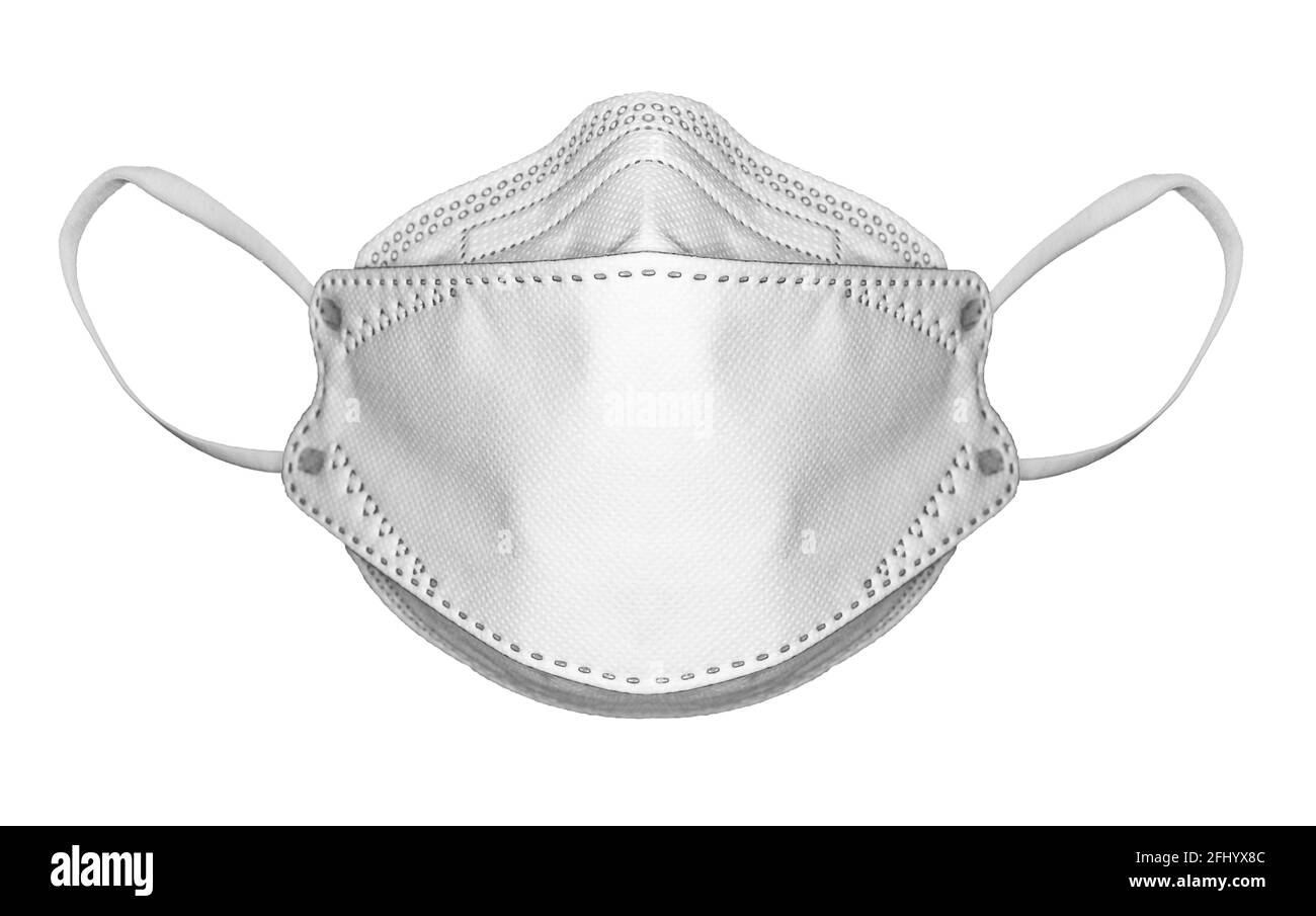 Einwegmaske mit Ohrbügel, FFP2 mit N95-, KN95-Schutz. Gesichtsmaske zum Schutz vor Covid-19. Ohne Beatmungsventil, PR Stockfoto