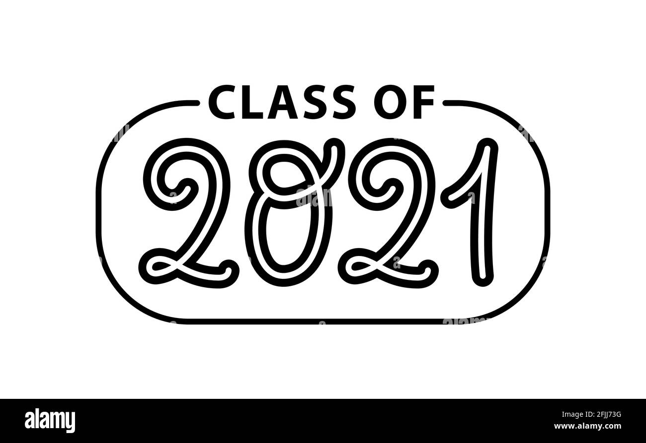 Absolvent 2021. Klasse 2021. Schriftzug Logo Stempel. Jahrbuch „Design für Absolventen“. Vektorgrafik. Stock Vektor