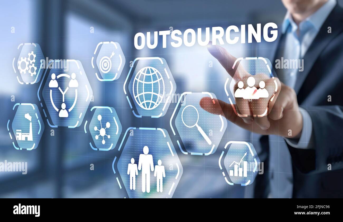 Outsourcing 2021 Human Resources Business Technology Konzept. Stockfoto
