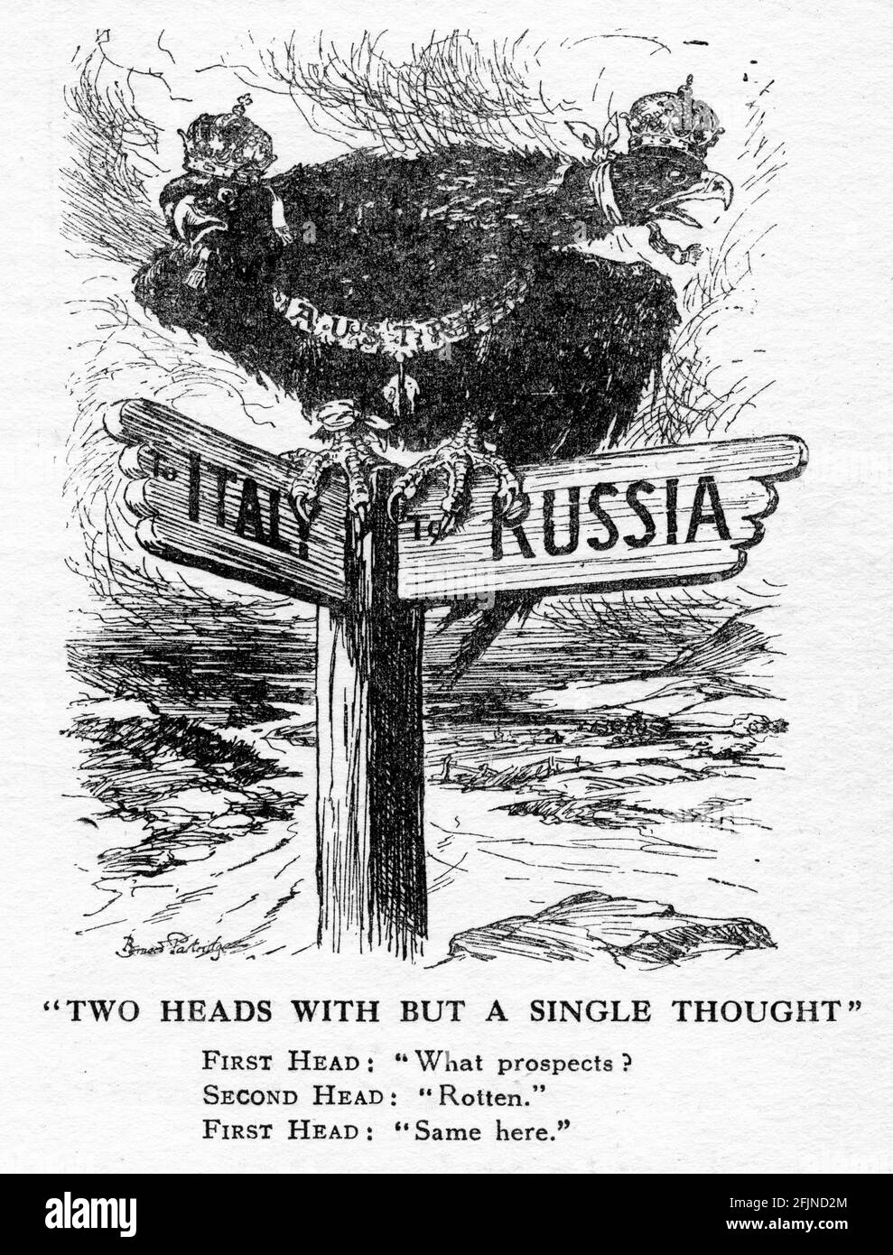 Gravur von Deutschland unter Berücksichtigung ihrer Optionen während des Ersten Weltkriegs. Aus dem Magazin Punch. Stockfoto