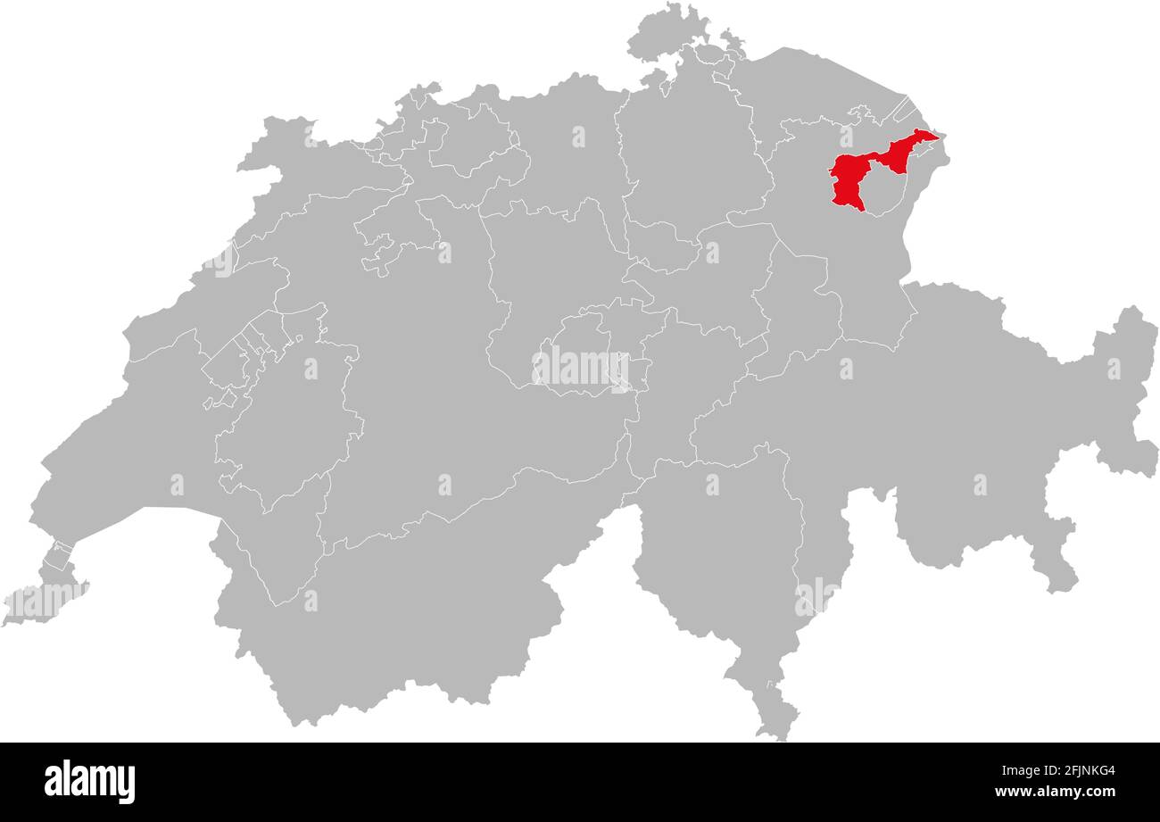Kanton Appenzell Ausserrhoden isoliert auf Schweiz Karte. Grauer Hintergrund. Hintergründe und Hintergrundbilder. Stock Vektor