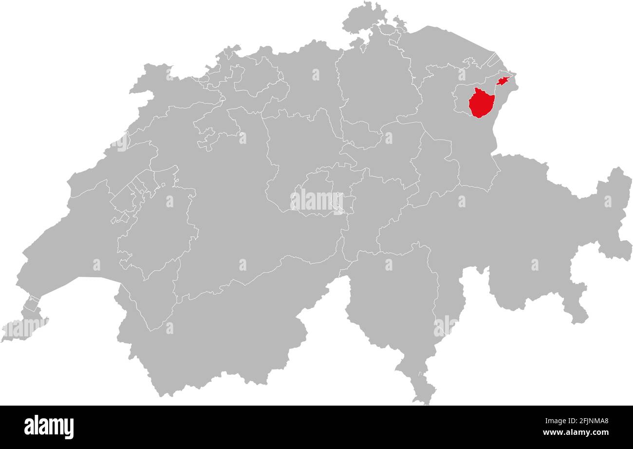 Kanton Appenzell innerrhoden isoliert auf Schweiz Karte. Grauer Hintergrund. Hintergründe und Hintergrundbilder. Stock Vektor
