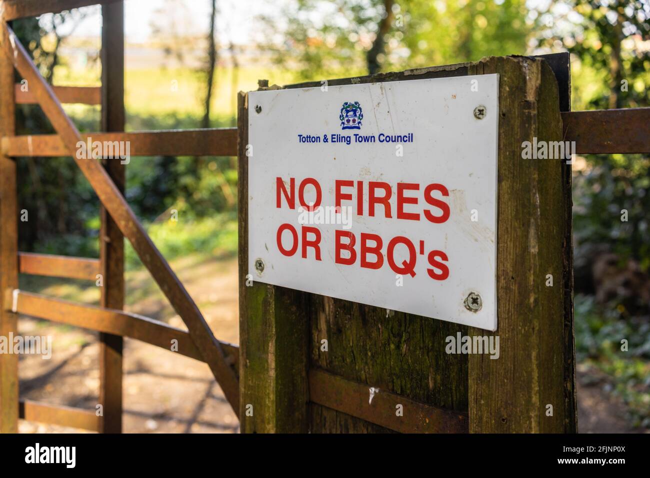 Keine Brände oder BBQs, Totton, Southampton, England, Großbritannien Stockfoto