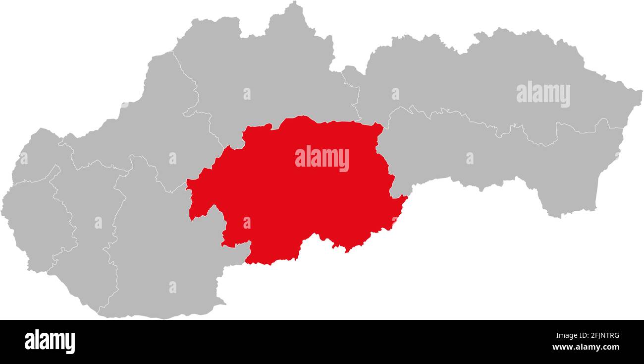 Banska Bystrica Region isoliert auf Slowakei Karte. Grauer Hintergrund. Hintergründe und Hintergrundbilder. Stock Vektor