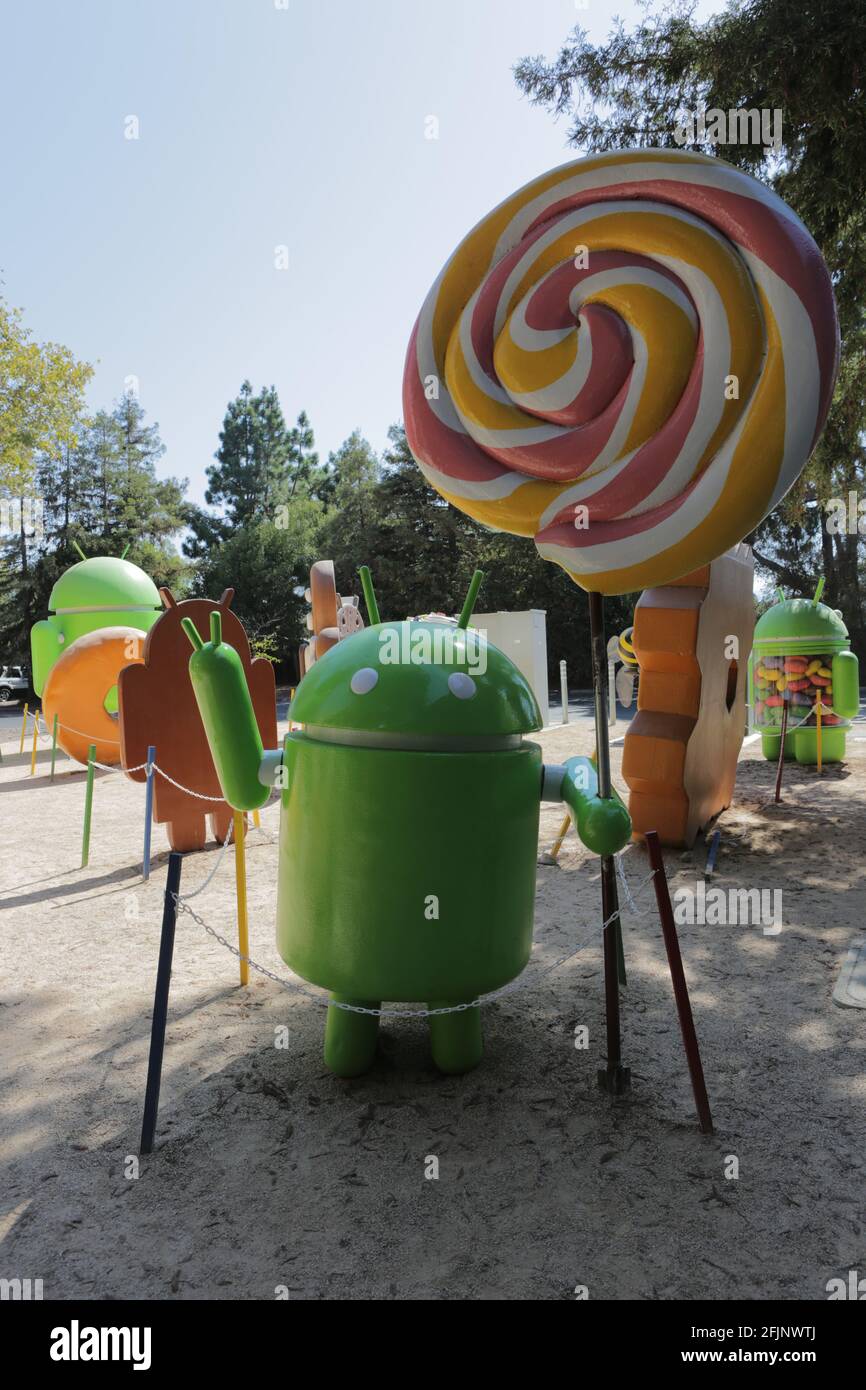 Mountain View, CA, US, 2.09.2020 - Android-Statue auf dem Google Statues Square Stockfoto