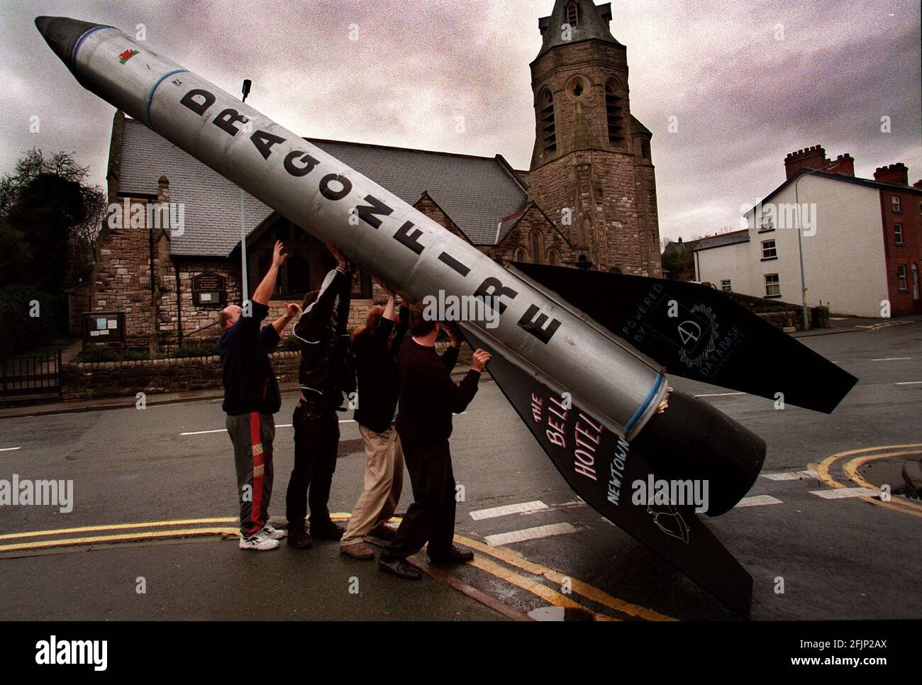 Dragon Fire die Welsh Rakete November 1997Dieses Modell in halber Größe Wurde in Newton errected Es ist Hoffnung, die zu starten Große Rakete in den Weltraum im nächsten Frühjahr Stockfoto