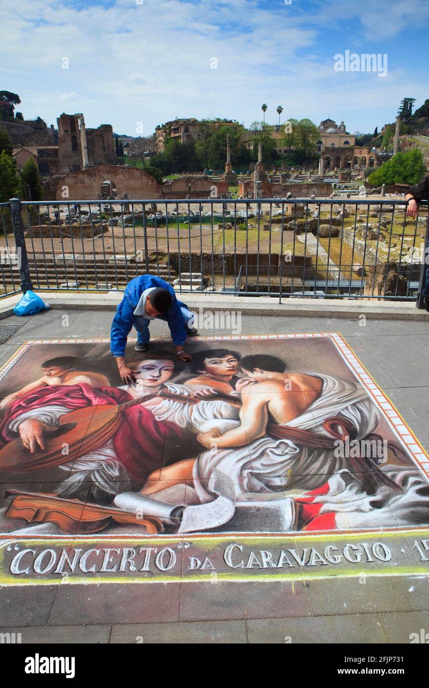 Straßenmaler, Straßenkünstler, Kreidekunst, Kreide, Forum Romanum, Rom,  Latium, Italien Stockfotografie - Alamy