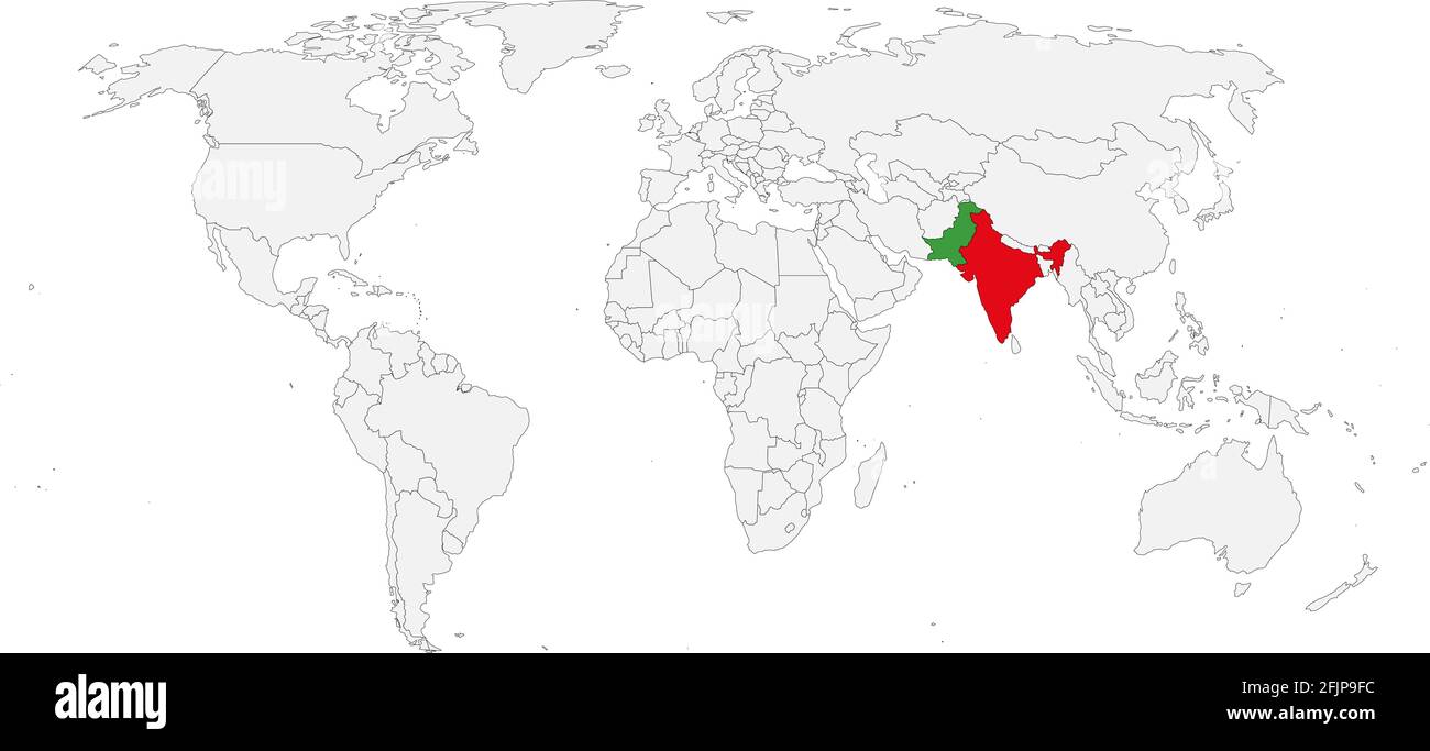 Indien, Pakistan isolierte Länder auf der Weltkarte. Geschäftskonzepte und -Hintergründe. Stock Vektor