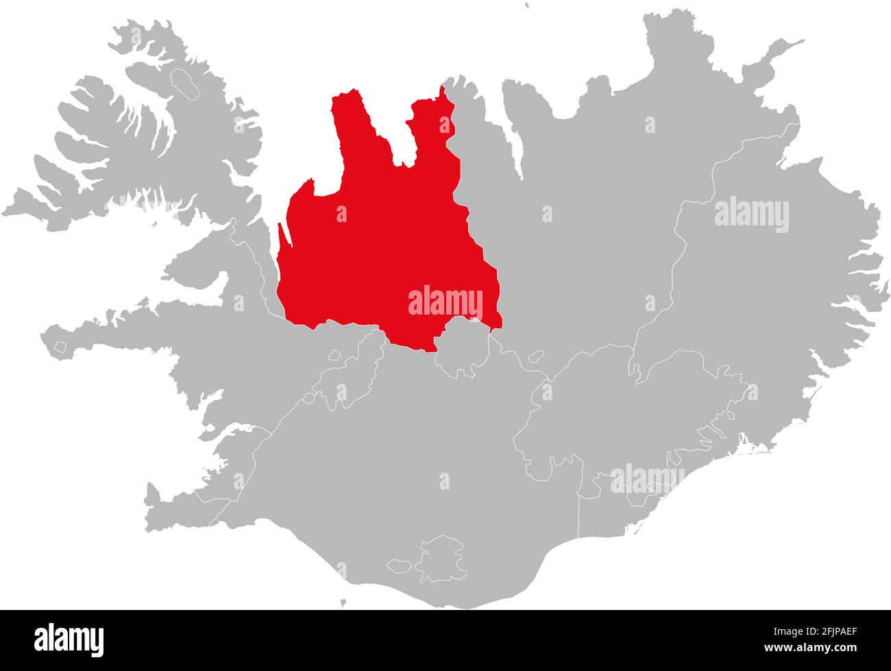 Nordurland Vestra Provinzen isoliert auf Island Karte. Grauer Hintergrund. Hintergründe und Hintergrundbilder. Stock Vektor