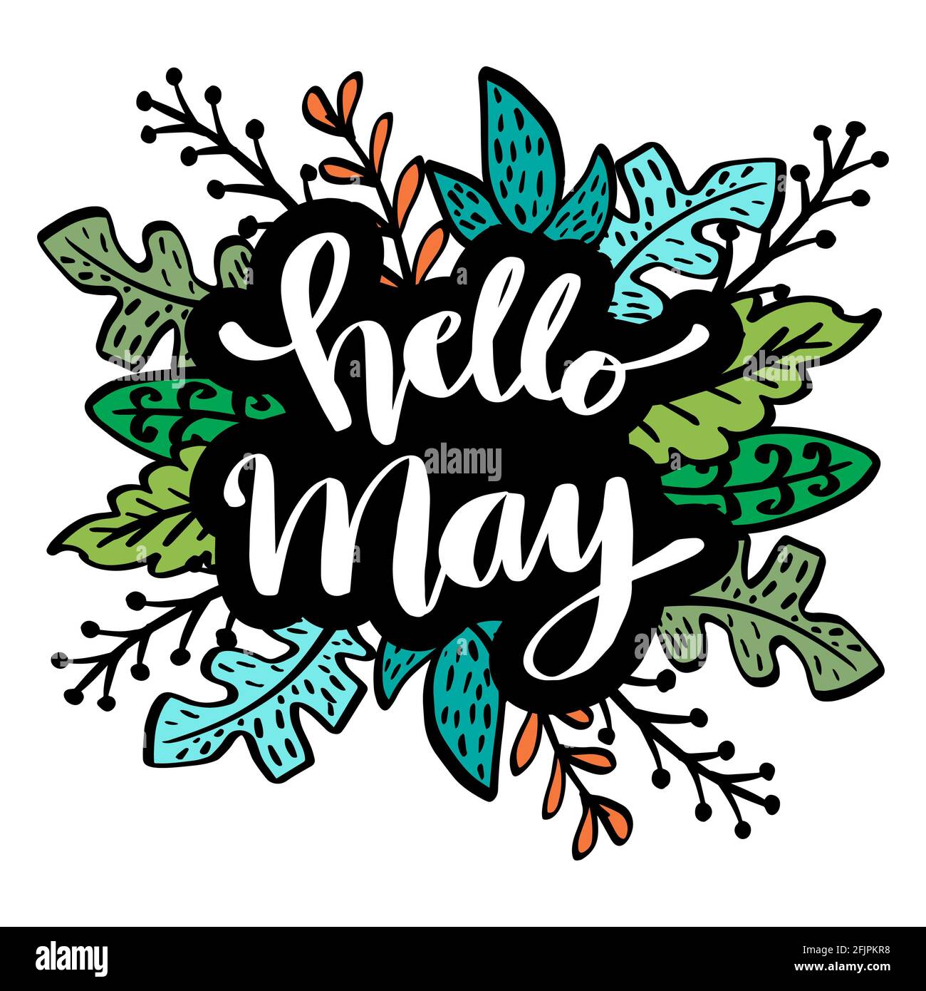 Hallo Mai Grußkarte. Handbeschriftetem Text. Stockfoto