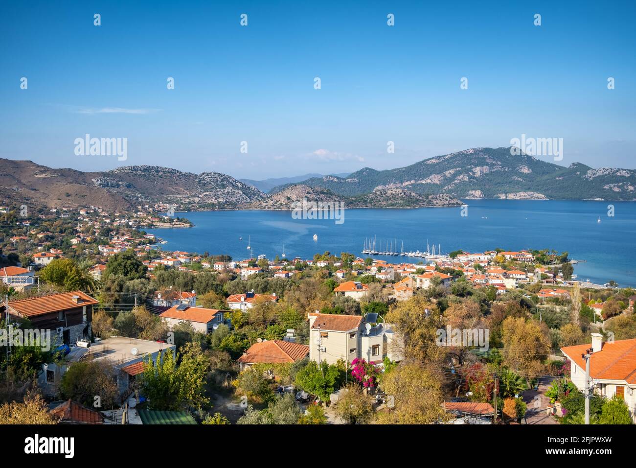 Landschaft des Dorfes Selimiye in der Provinz Mugla, Türkei Stockfoto