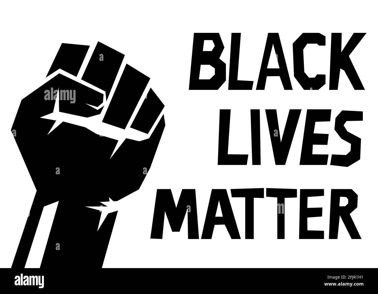 Mit erhobener Faust, schwarzes Leben Materie Banner isoliert auf weißem Hintergrund. Handsymbol für Protest in den USA, Kampf für die Menschenrechte schwarzer Menschen Stock Vektor