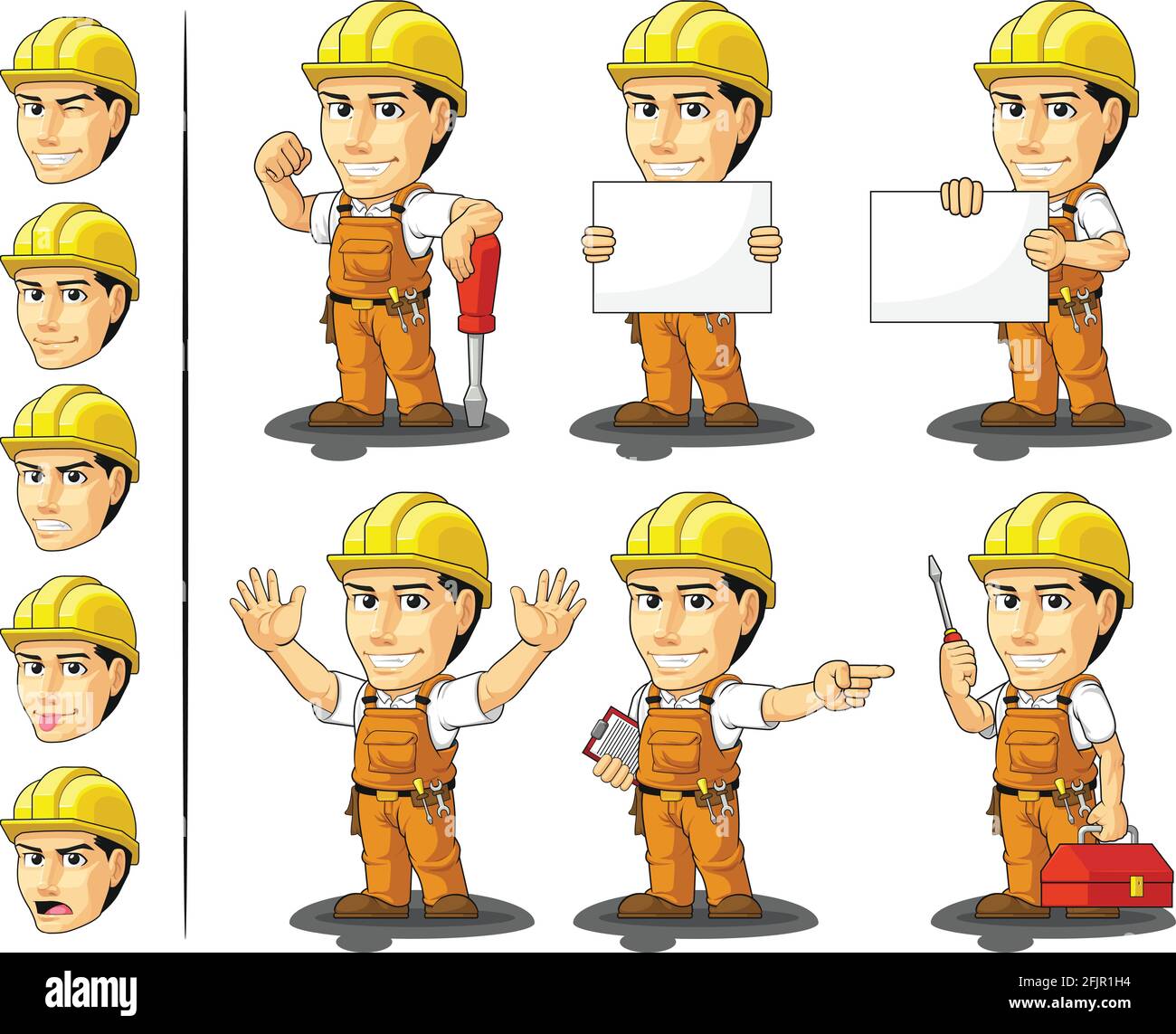 Handyman Cartoon-Individualisierbares Maskottchen Für Den Industriebauarbeiter Stock Vektor
