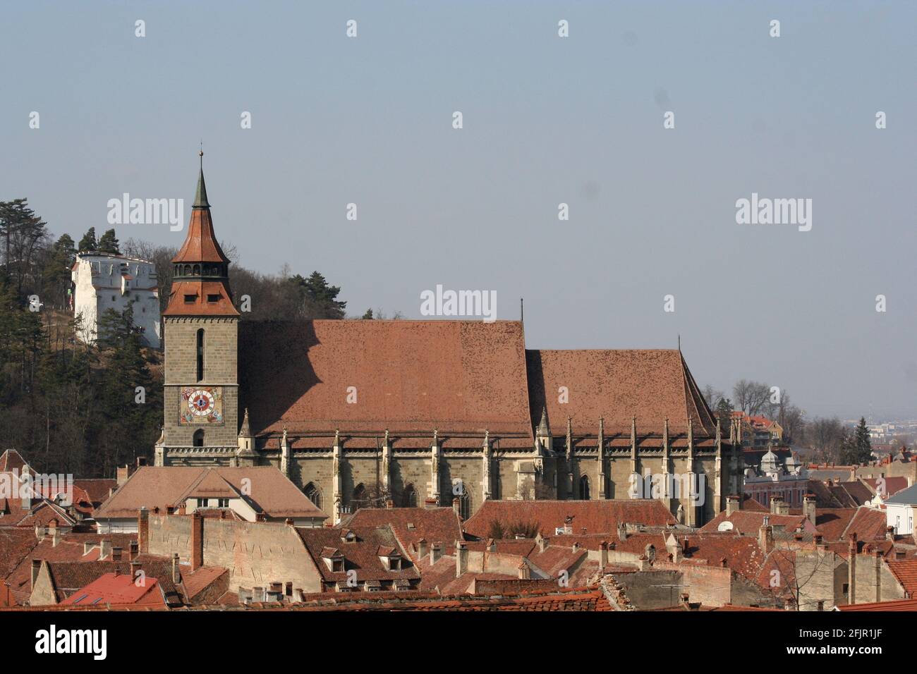 Brasov Black Church Luftaufnahme von der Seite Stockfoto