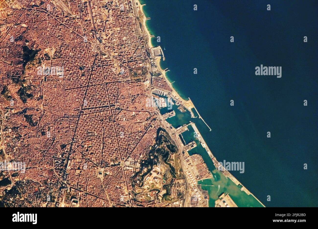 STADTPLAN VON BARCELONA nach Tag. Satellitenansicht. Luftaufnahme von London. Stockfoto