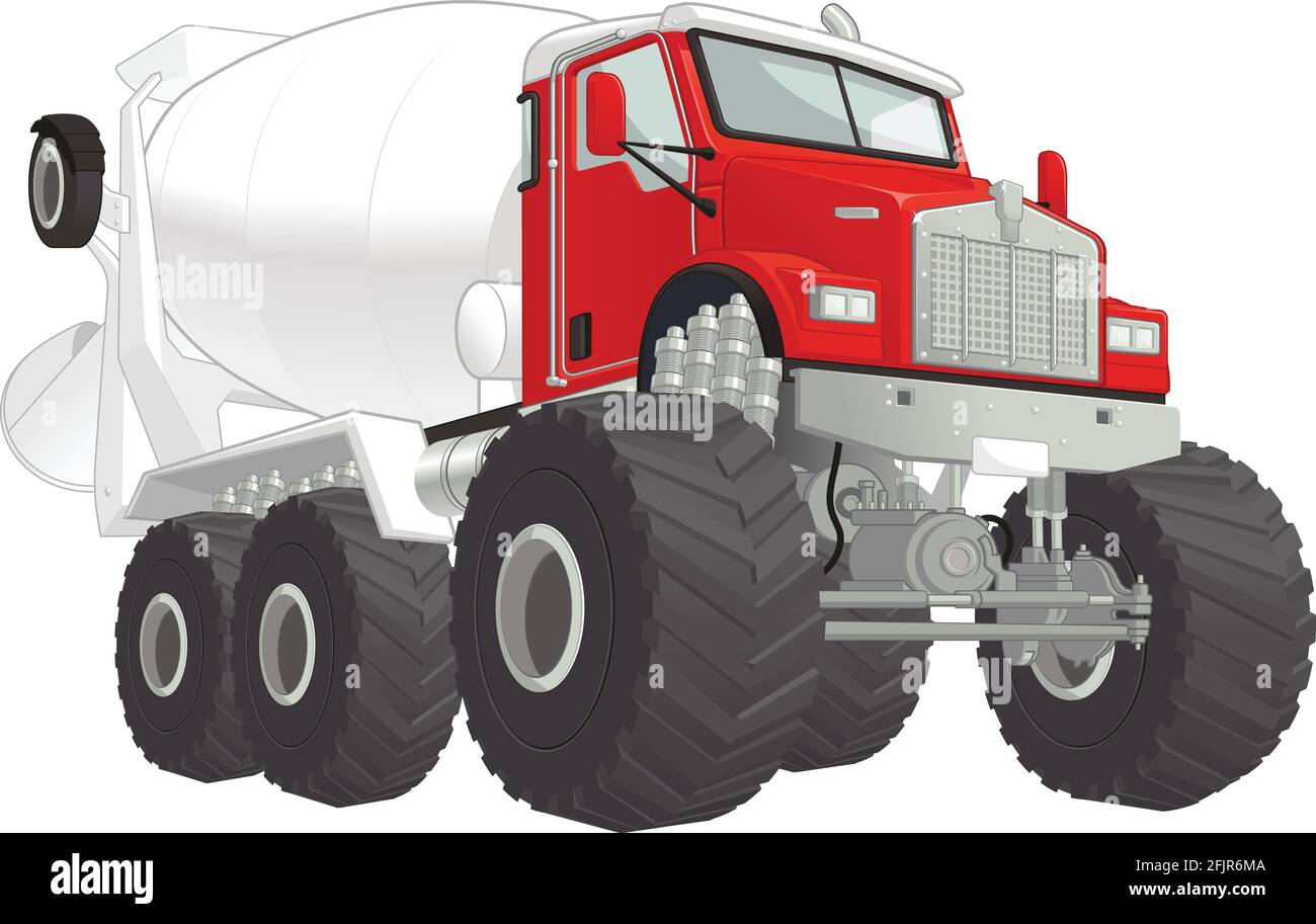 Monster Truck Zement Mixer Auto Cartoon Vektor Illustration Zeichnung Stock Vektor