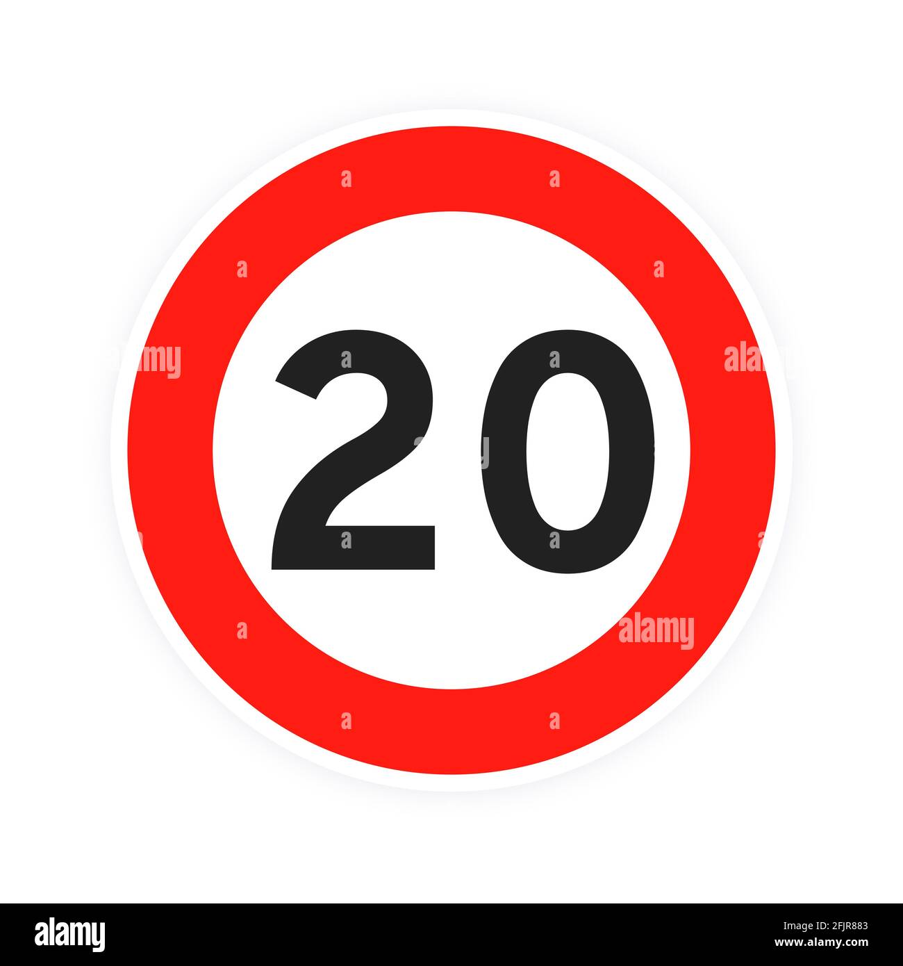 Geschwindigkeitsbegrenzung 20 Runde Straßenverkehrssymbole flaches Design Vektorgrafik isoliert auf weißem Hintergrund. Kreis Standard-Straßenschild mit Nummer Stock Vektor