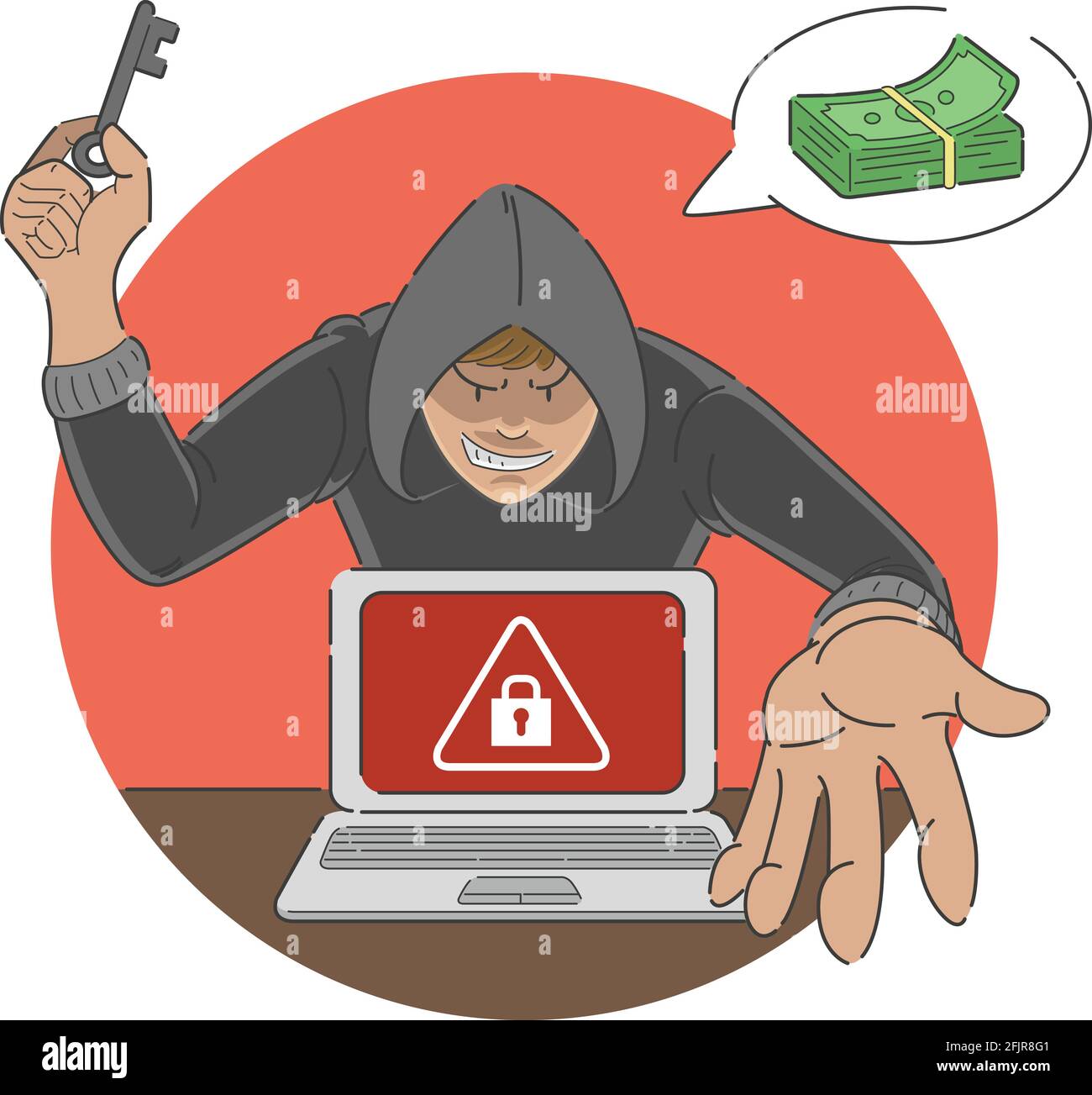Ransomware-Angriff Scam Malware auf Laptop-Computer Cartoon Illustration Stock Vektor