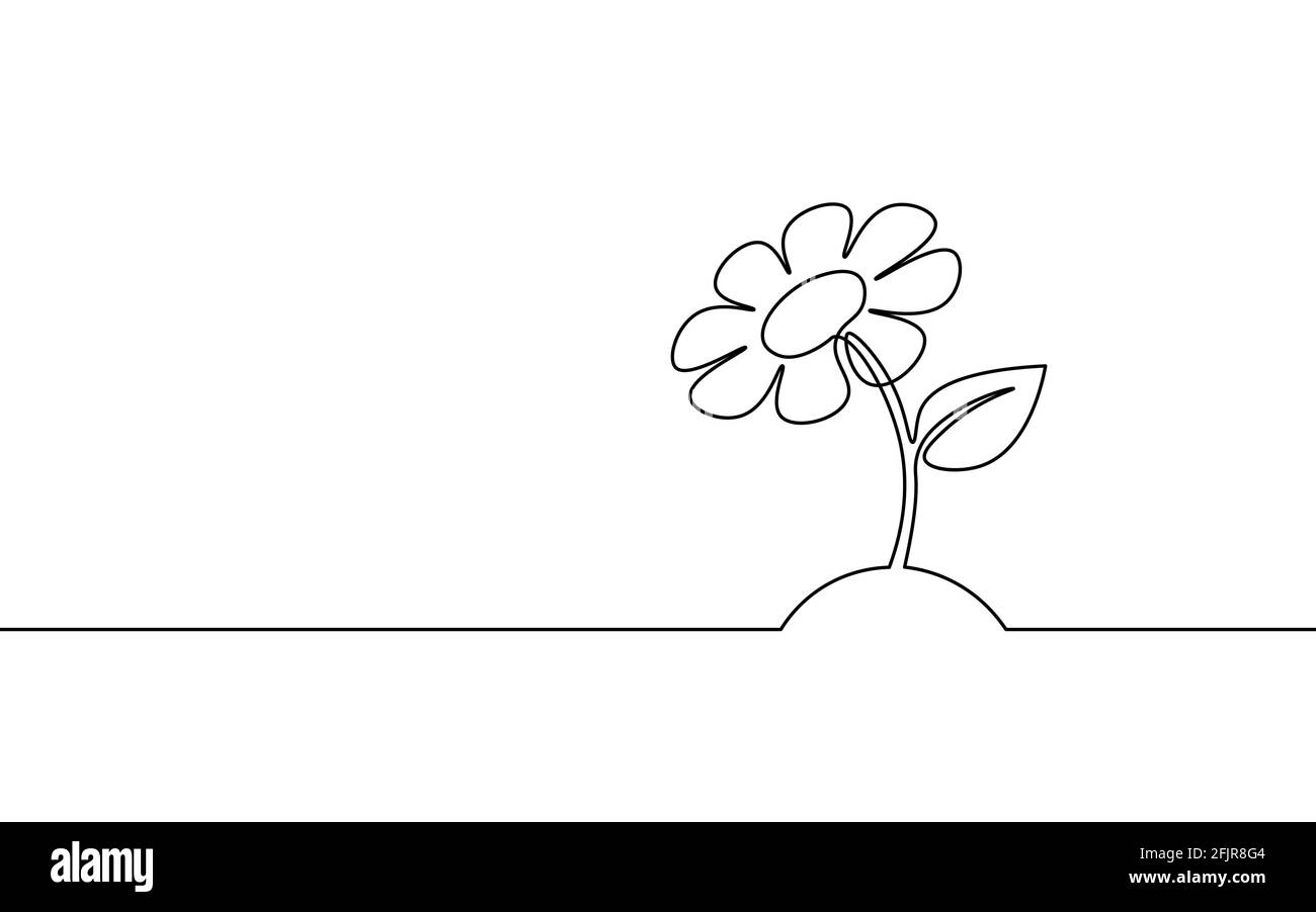 Eine Linie Sonnenblumenelement. Schwarz und weiß monochrom kontinuierliche Einzellinie Kunst. Floral Natur Frau Tag Geschenk romantische Datum Illustration Skizze Stock Vektor