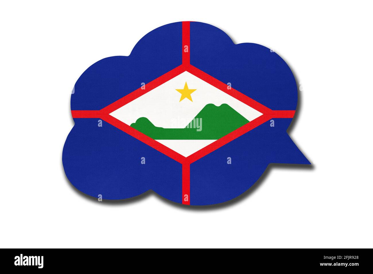 3d-Sprechblase mit isolierter Sint Eustatius-Nationalflagge auf weißem Hintergrund. Symbol des Statia-Landes. Weltkommunikationszeichen. Stockfoto