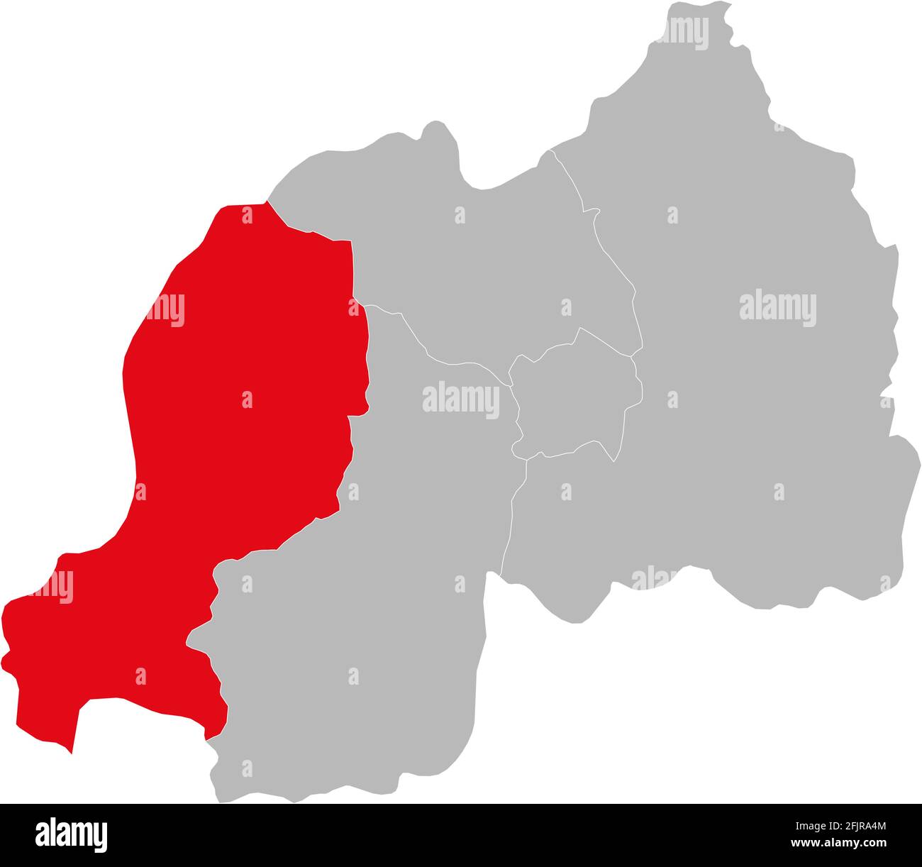 Westliche Provinz auf Ruanda-Karte isoliert. Grauer Hintergrund. Geschäftskonzepte und -Hintergründe. Stock Vektor