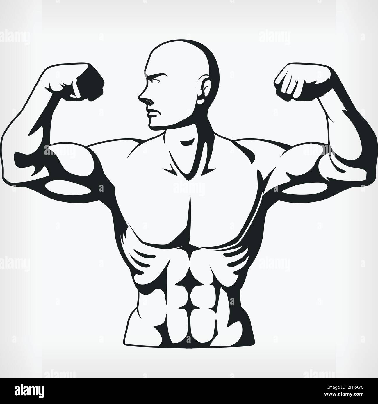 Silhouette Bodybuilder Flexing Arm Muskeln Schablone Vektor Zeichnung