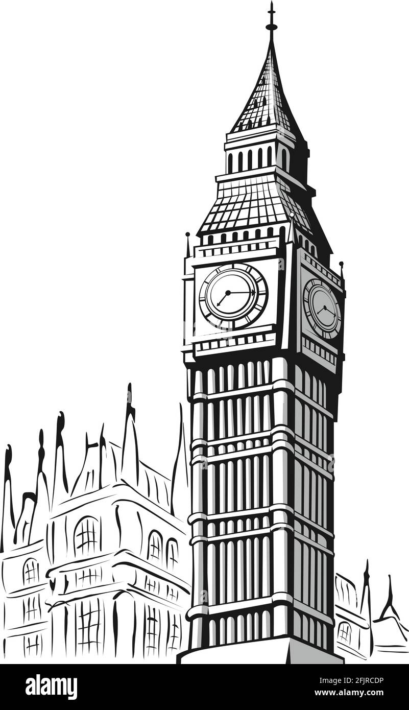 Skizze Doodle Big Ben London Wahrzeichen Skizze Illustration Stock Vektor