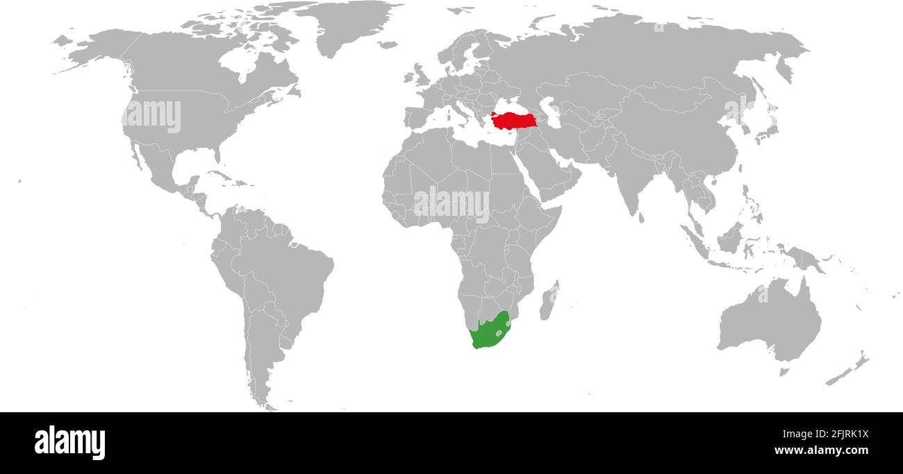 Südafrika, türkei Länder isoliert auf der Weltkarte. Geografische Hintergründe. Stock Vektor