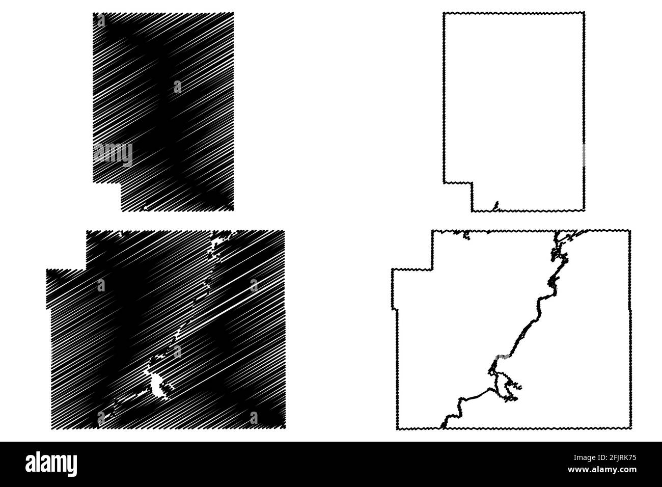 Chippewa und Clark County, State of Wisconsin (US County, United States of America, US) Karte Vektorgrafik, Skizze Skizze Karte Stock Vektor