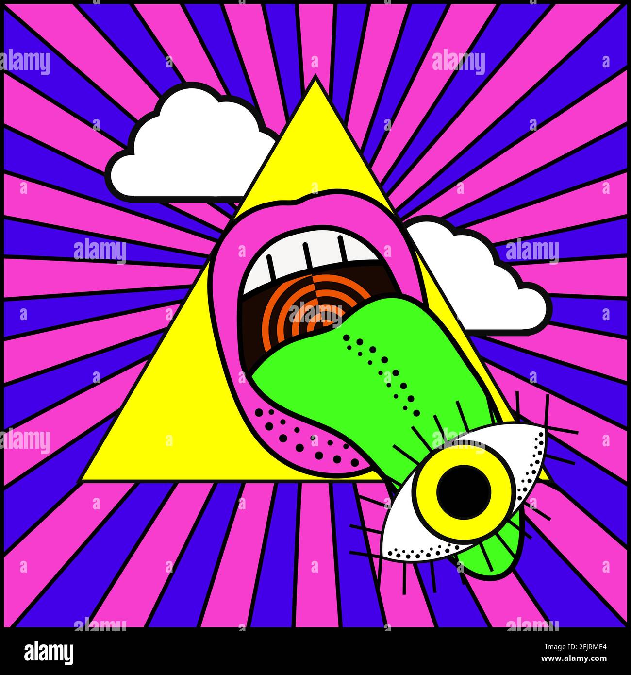 Menschliche Symbole collagieren zeitgenössische Kunstwerke Surrealismus saure Farben auf hypnotisch Hintergrund Stock Vektor