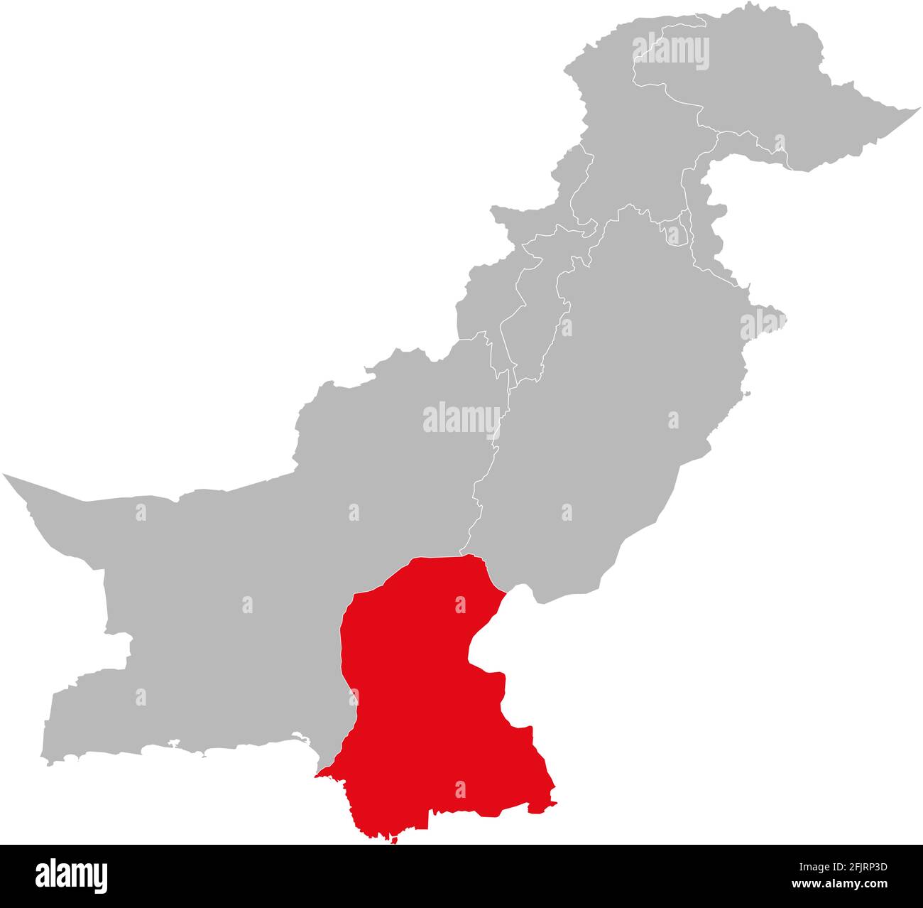 Provinz Sindh isoliert auf Pakistan Karte. Hellgrauer Hintergrund. Geschäftskonzepte und -Hintergründe. Stock Vektor