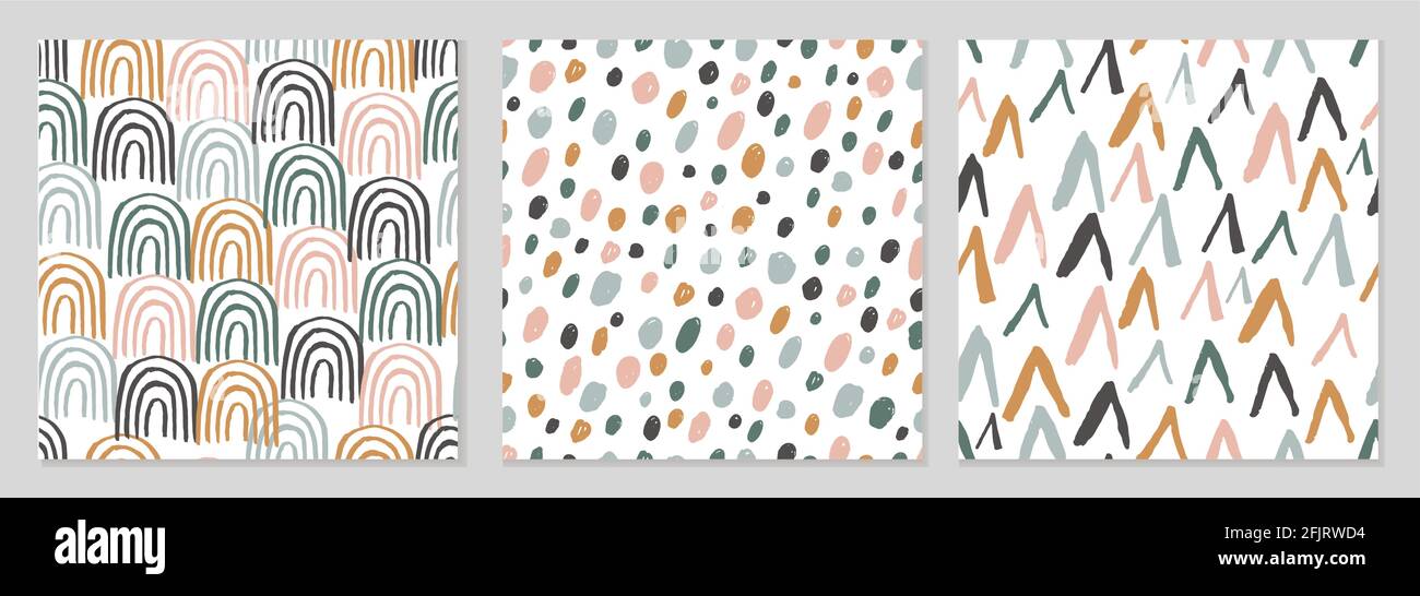 Satz von nahtlosen abstrakten Mustern mit handgezeichneten Elementen Stock Vektor