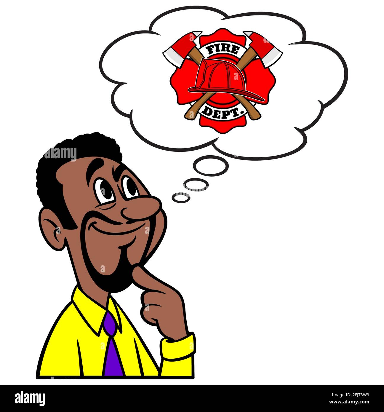 Mann, der an die Feuerwehr denkt - EINE Cartoon-Illustration eines Mannes, der an die örtliche Feuerwehr denkt. Stock Vektor
