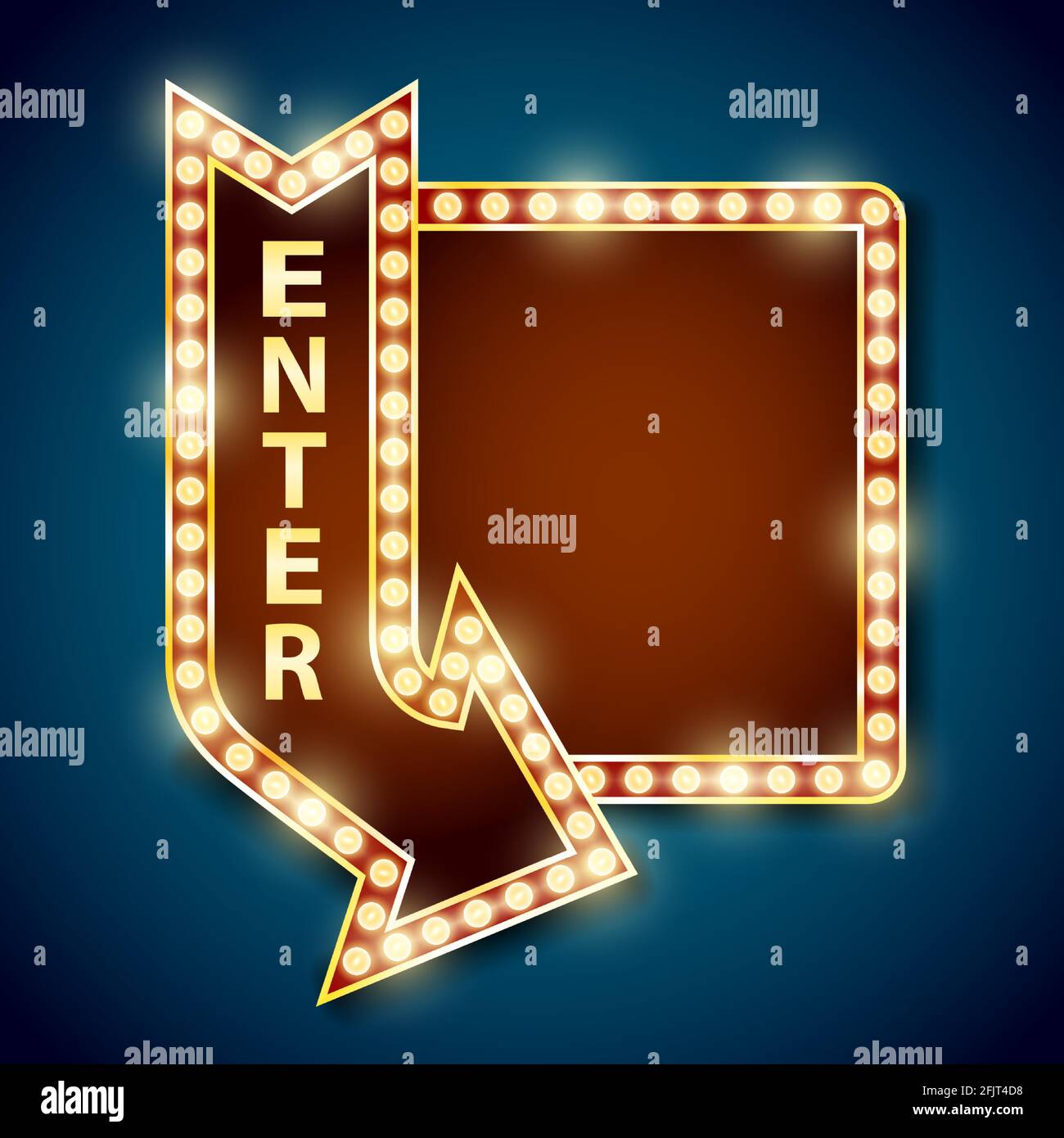Eingang Gold Casino Lichter Glühbirne Retro-Stil Stock Vektor