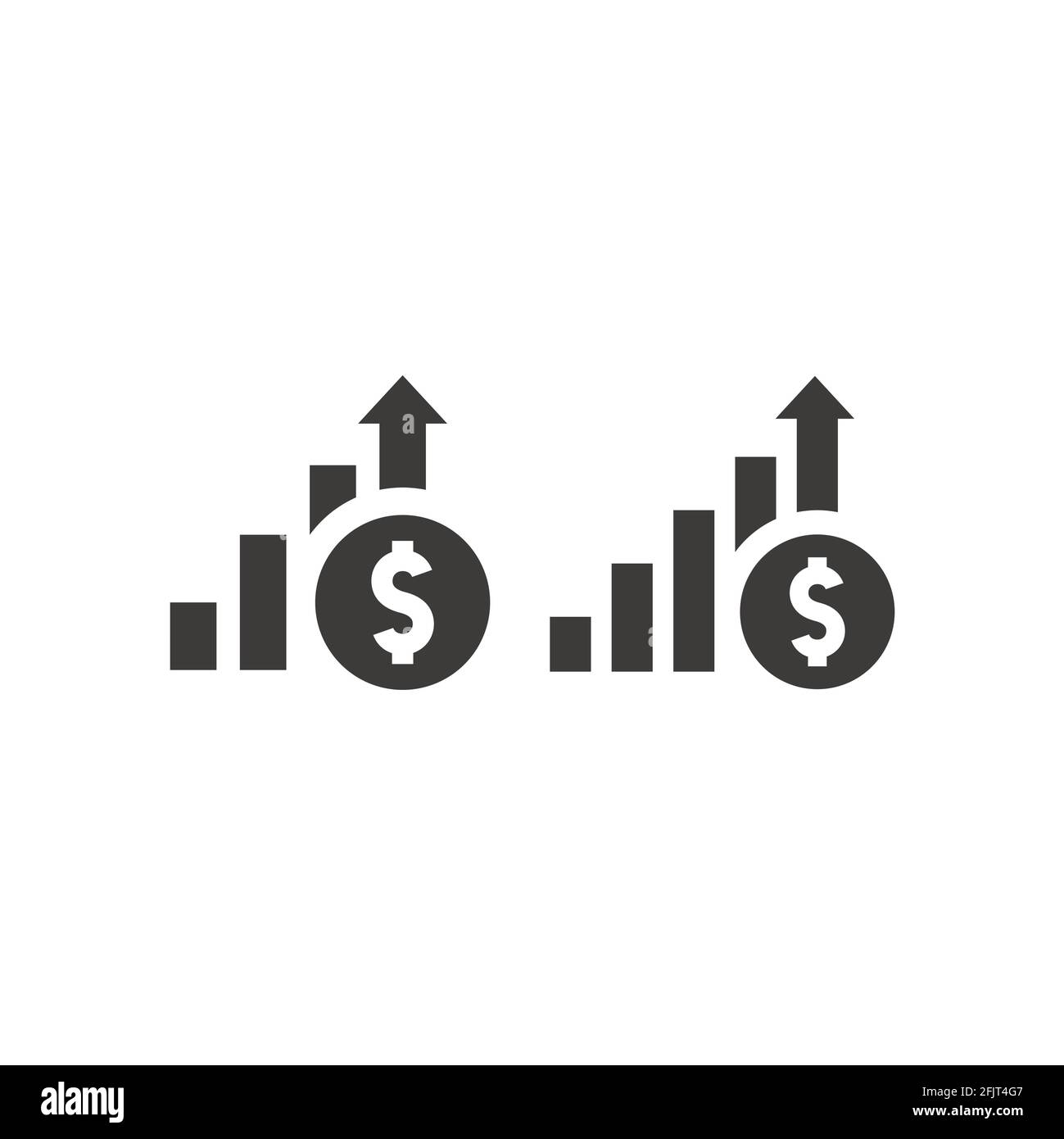 Geschäftswachstum mit Dollar-Münze und Pfeil-Grafik. Schwarzes Vektor-Symbol für Gewinn und Erfolg. Stock Vektor