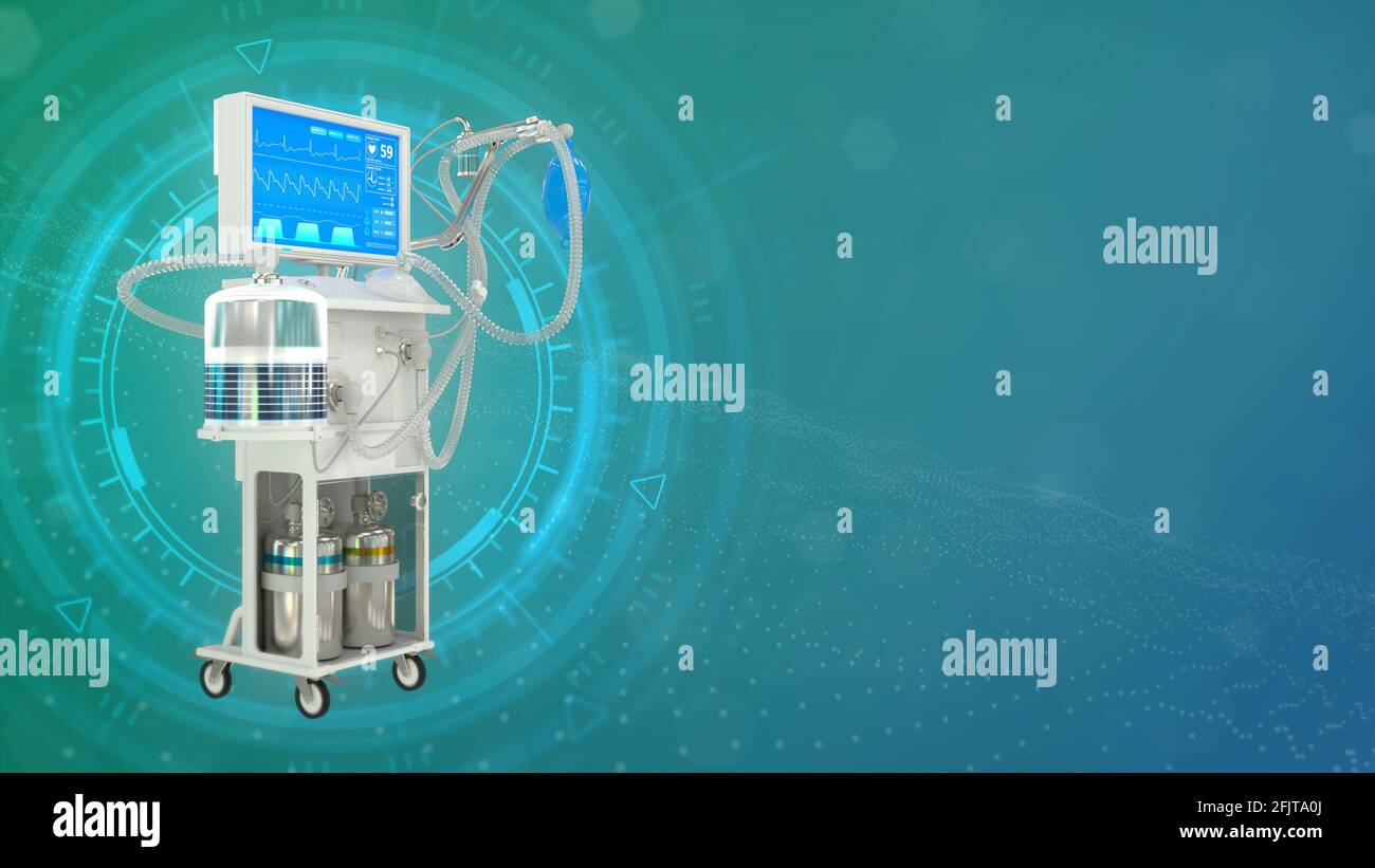 3D-Illustration für das Gesundheitswesen, IS-Beatmungsgerät, isoliert auf dem Hintergrund Stockfoto