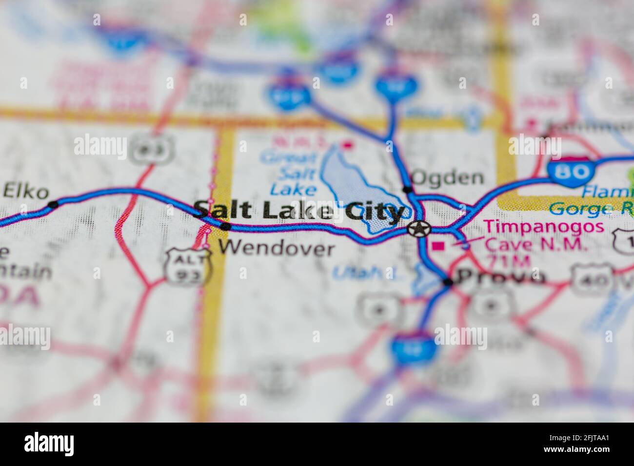 Salt Lake City, Utah und die umliegenden Gebiete werden auf einer Straßenkarte oder Geografie-Karte angezeigt Stockfoto