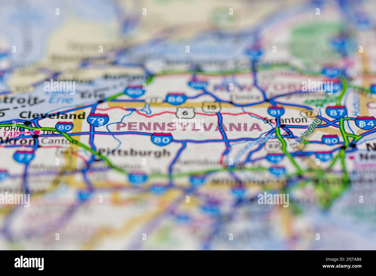 Pennsylvania USA und Umgebung auf einer Straßenkarte dargestellt Oder Geografie-Karte Stockfoto