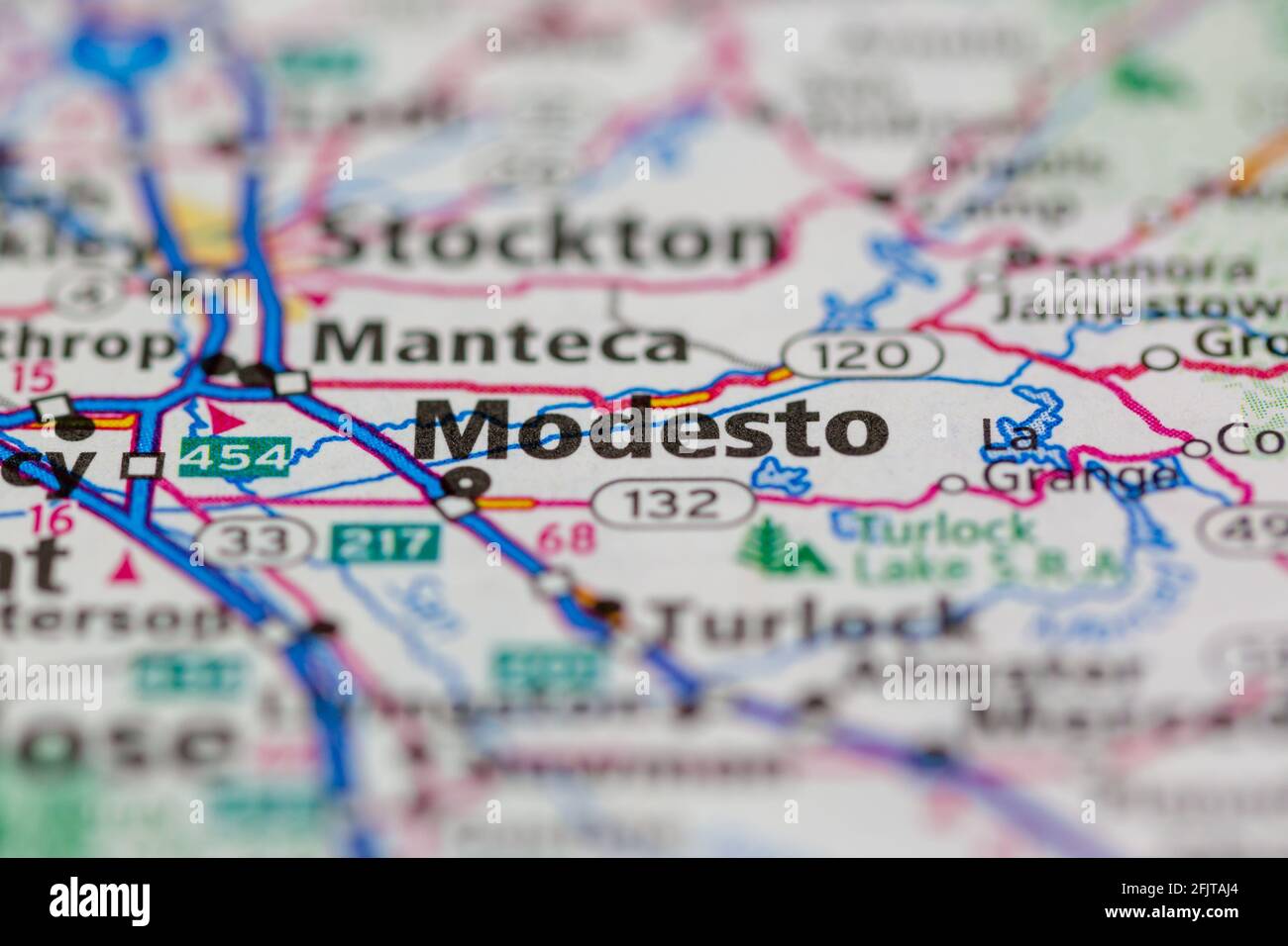 Modesto California USA und Umgebung auf einer Straße dargestellt Karte oder Geografie-Karte Stockfoto