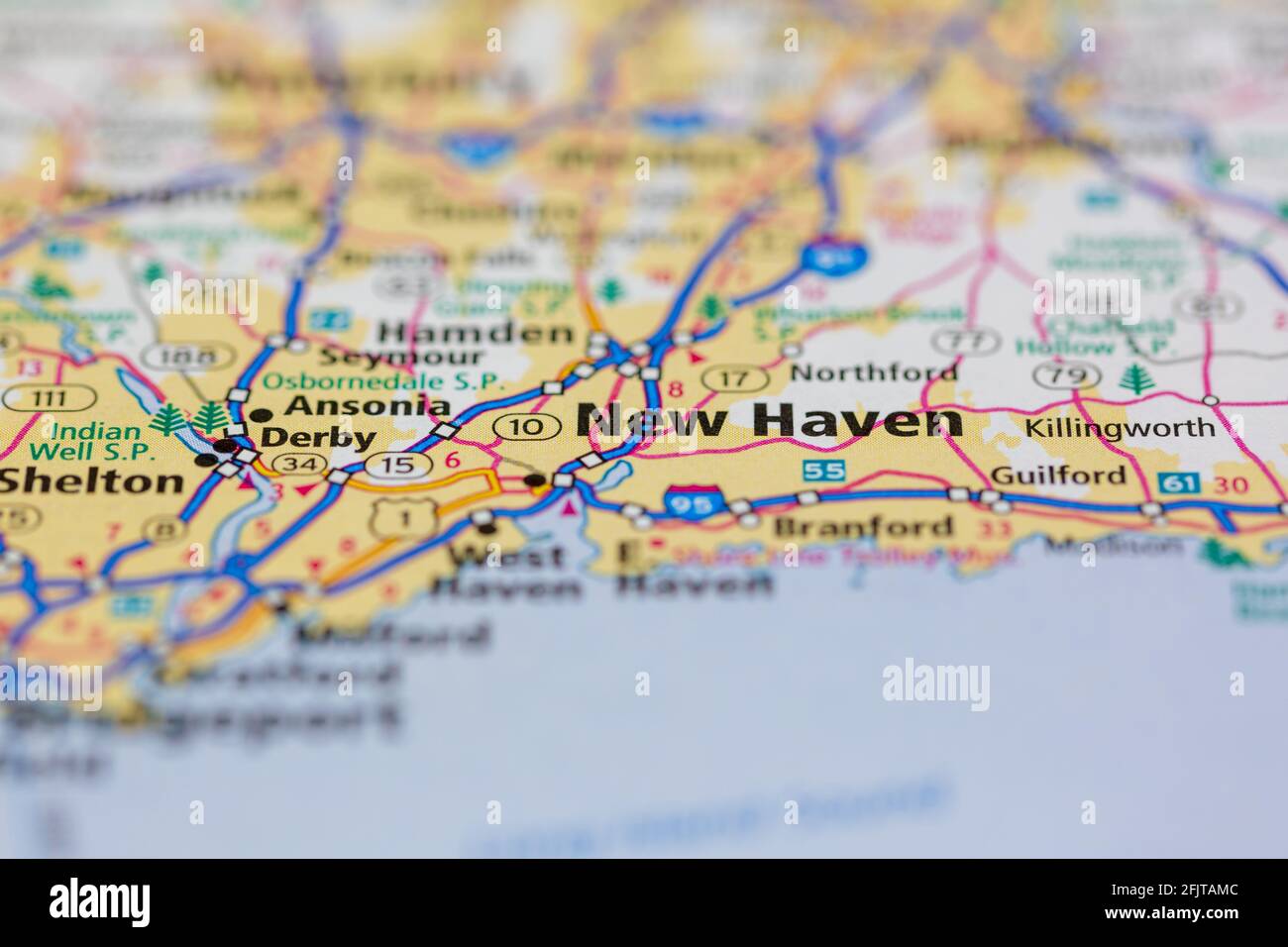 New Haven connecticut USA und Umgebung auf einem abgebildet Straßenkarte oder Geografie-Karte Stockfoto