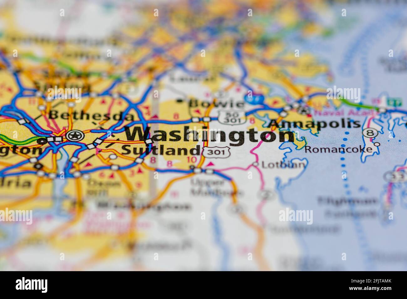 Washington DC USA und Umgebung auf einer Straße dargestellt Karte oder Geografie-Karte Stockfoto