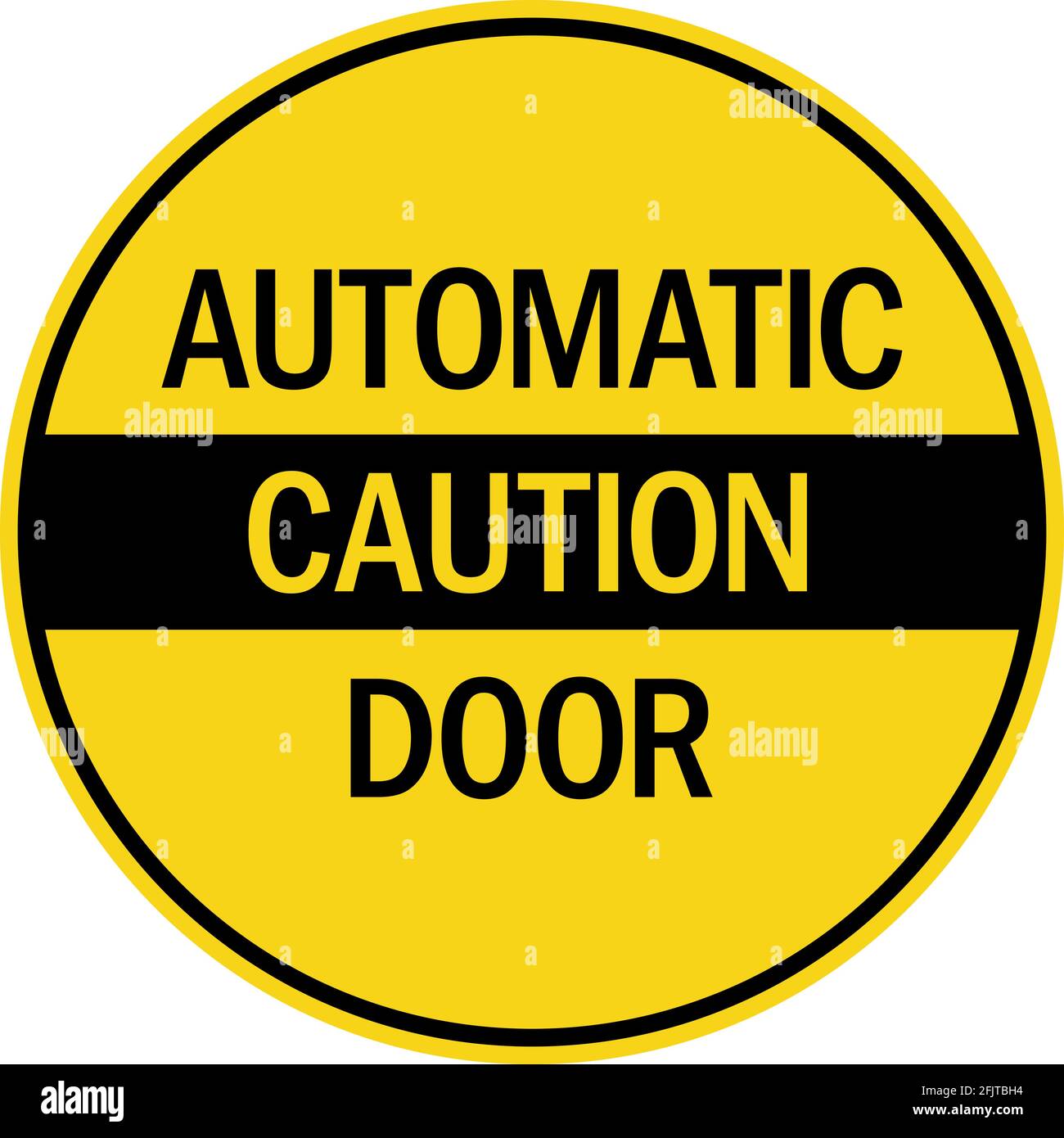 Warnschild der automatischen Tür. Gelber Kreishintergrund. Sicherheitsschilder und -Symbole. Stock Vektor